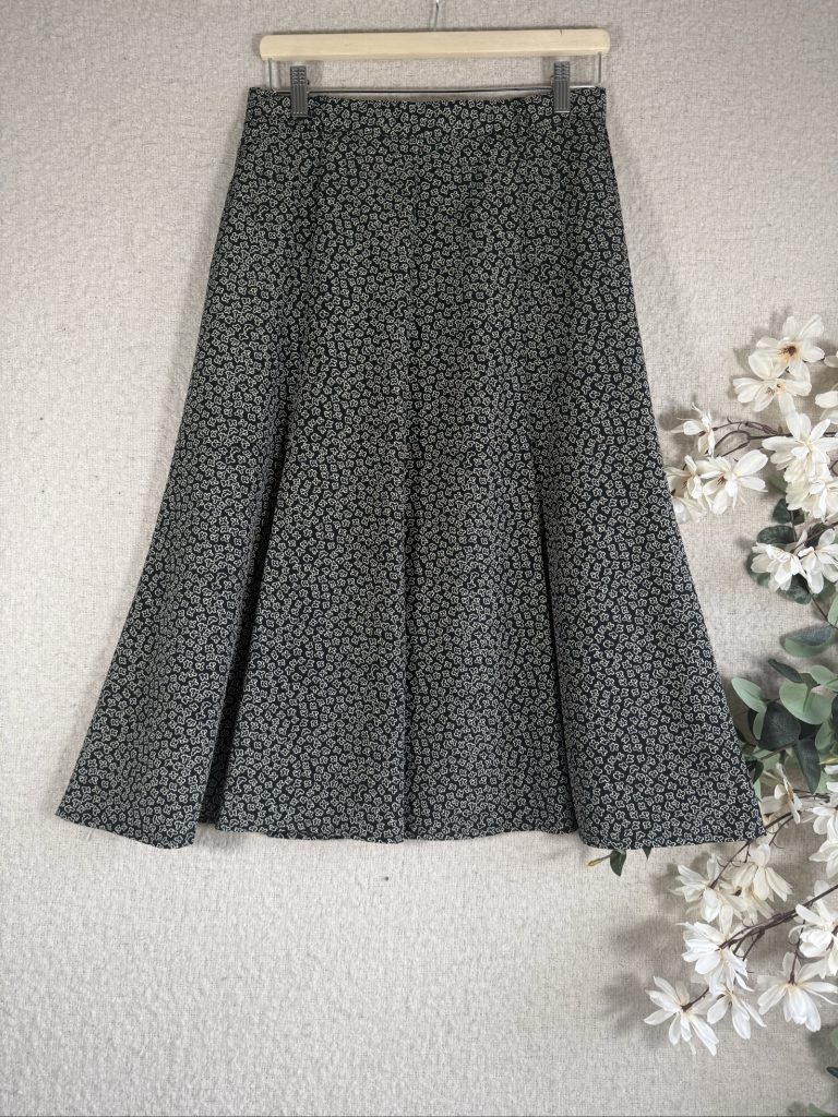 Viyella Black & White Floral Midi Skirt UK 14 Petite Classic A-Line