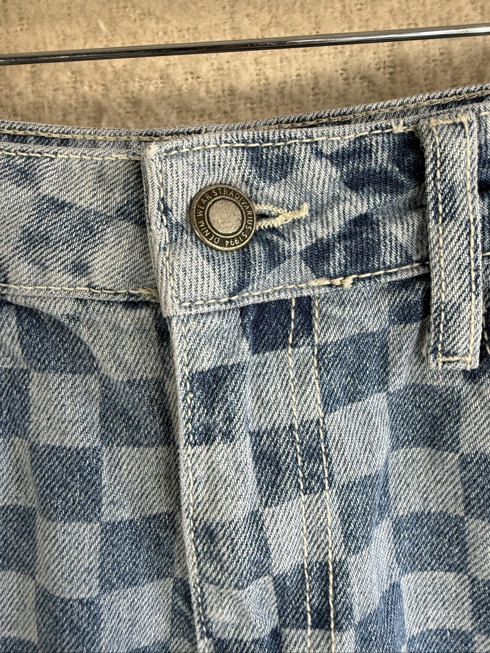 STR Blue Checkered Denim Mom Jeans UK 8 Vintage Style image 3