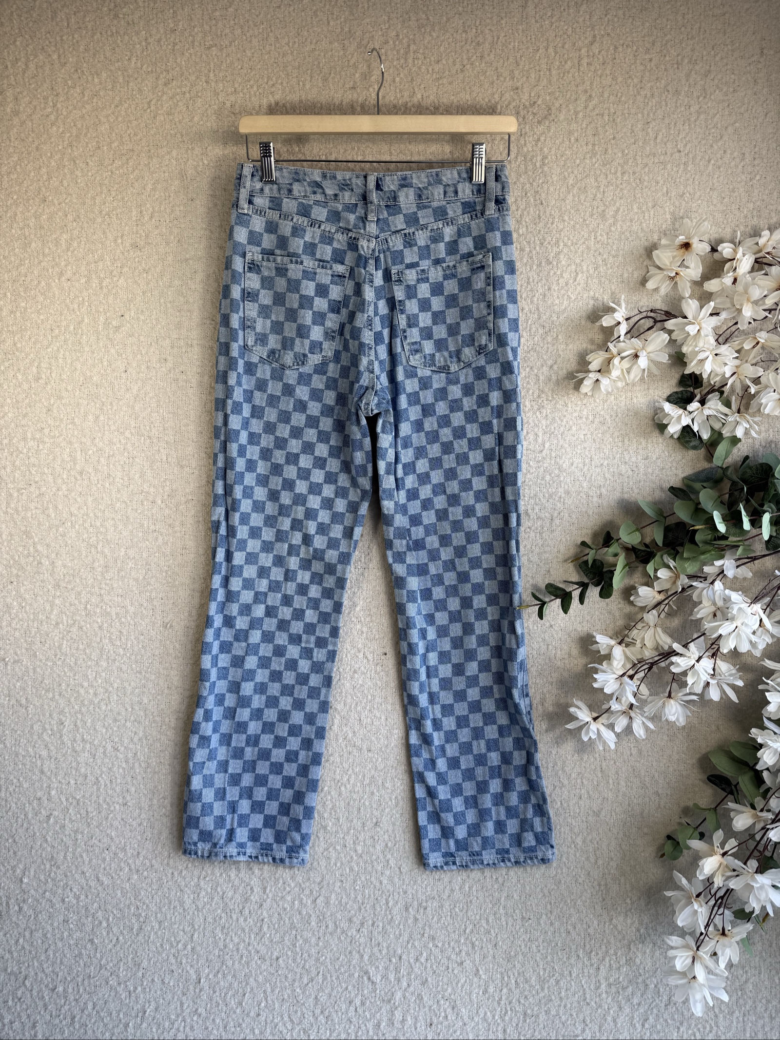 STR Blue Checkered Denim Mom Jeans UK 8 Vintage Style image 5