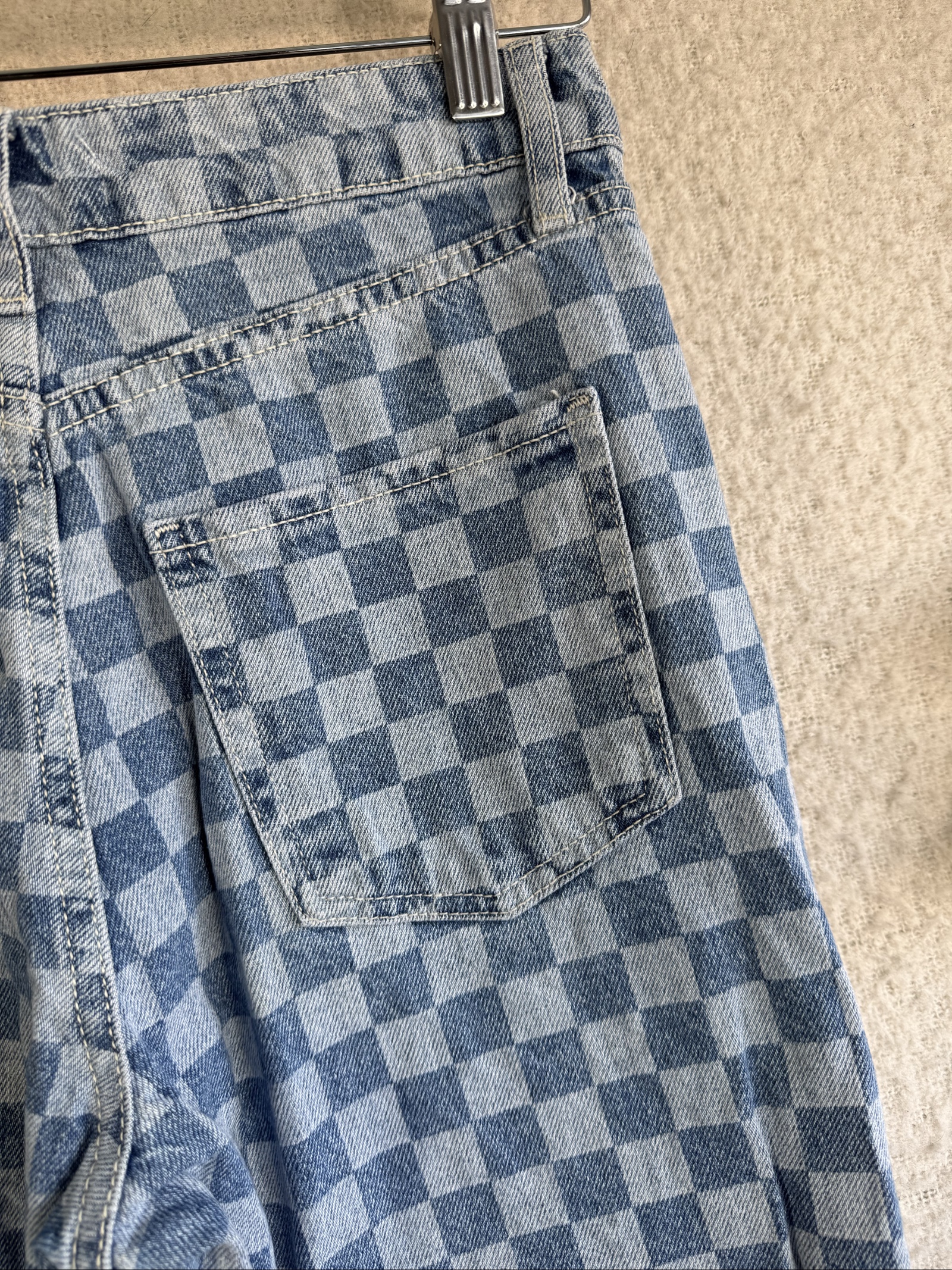 STR Blue Checkered Denim Mom Jeans UK 8 Vintage Style image 6