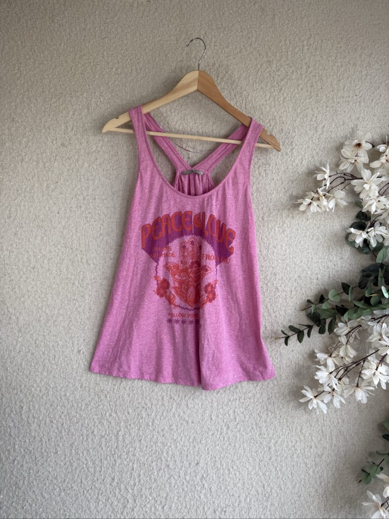 Tu Pink Peace & Love Graphic Sleeveless Tank Top UK 14 Casual Summer Style