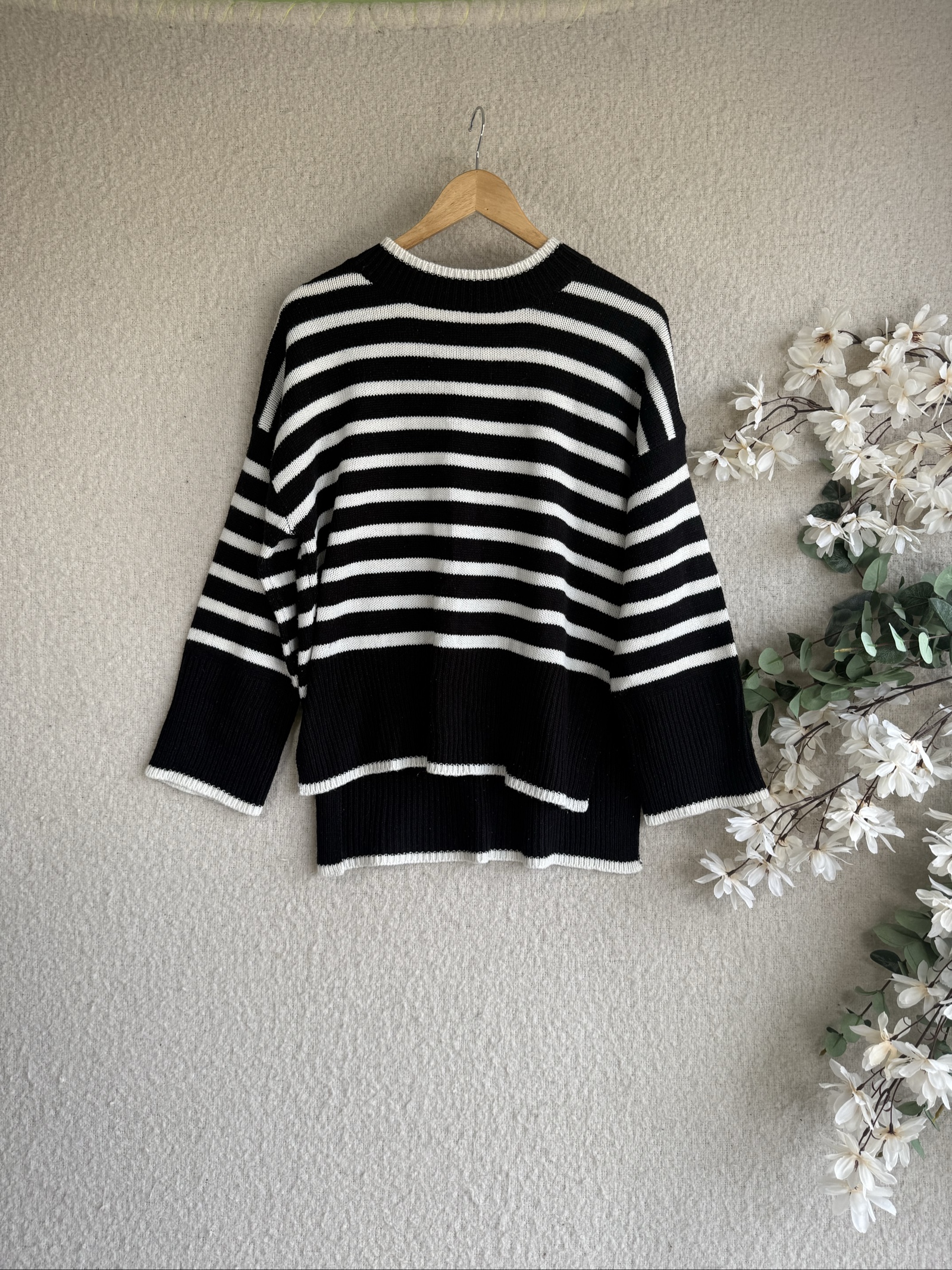 A|X Paris Black & White Striped Knit Jumper UK M/L Casual Chic Sweater