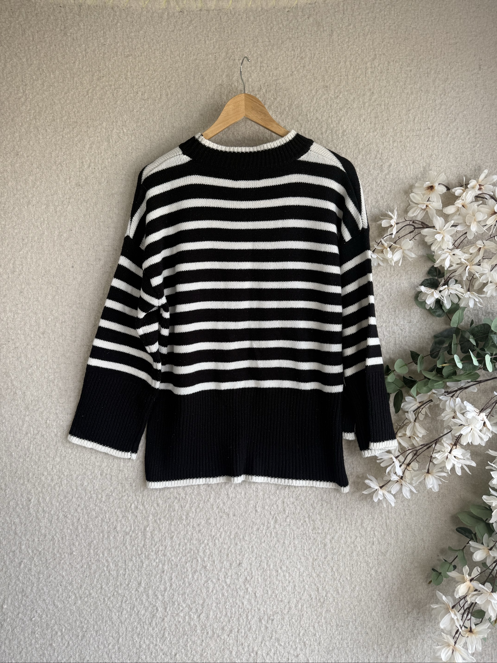 A|X Paris Black & White Striped Knit Jumper UK M/L Casual Chic Sweater image 4