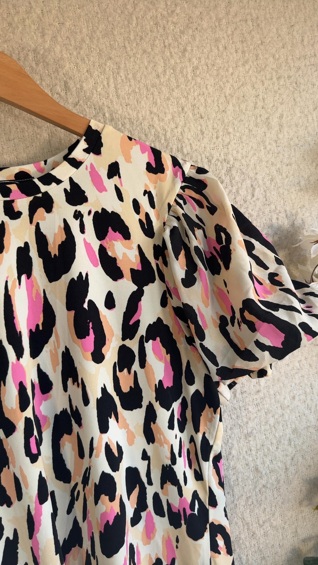 Let Vous Pink & Beige Leopard Print Puff Sleeve Top UK 16 Casual Chic image 3