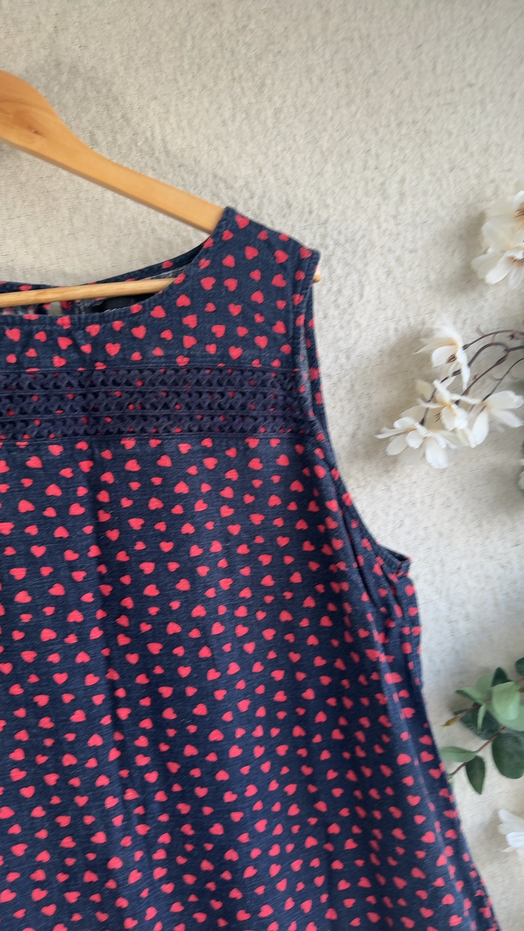 Next Navy & Red Heart Print Sleeveless Dress UK 22 Casual Summer Chic image 2