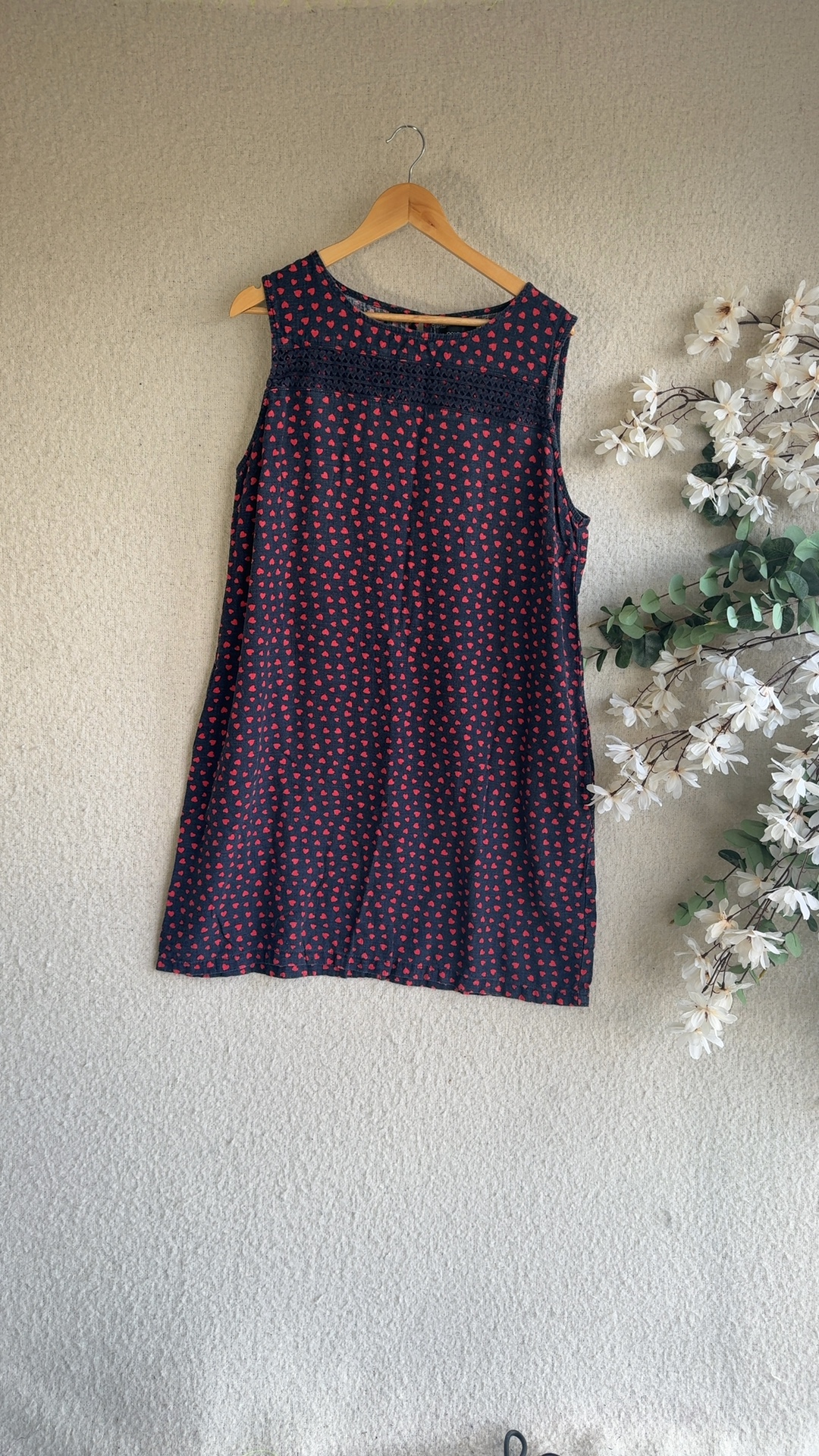 Next Navy & Red Heart Print Sleeveless Dress UK 22 Casual Summer Chic