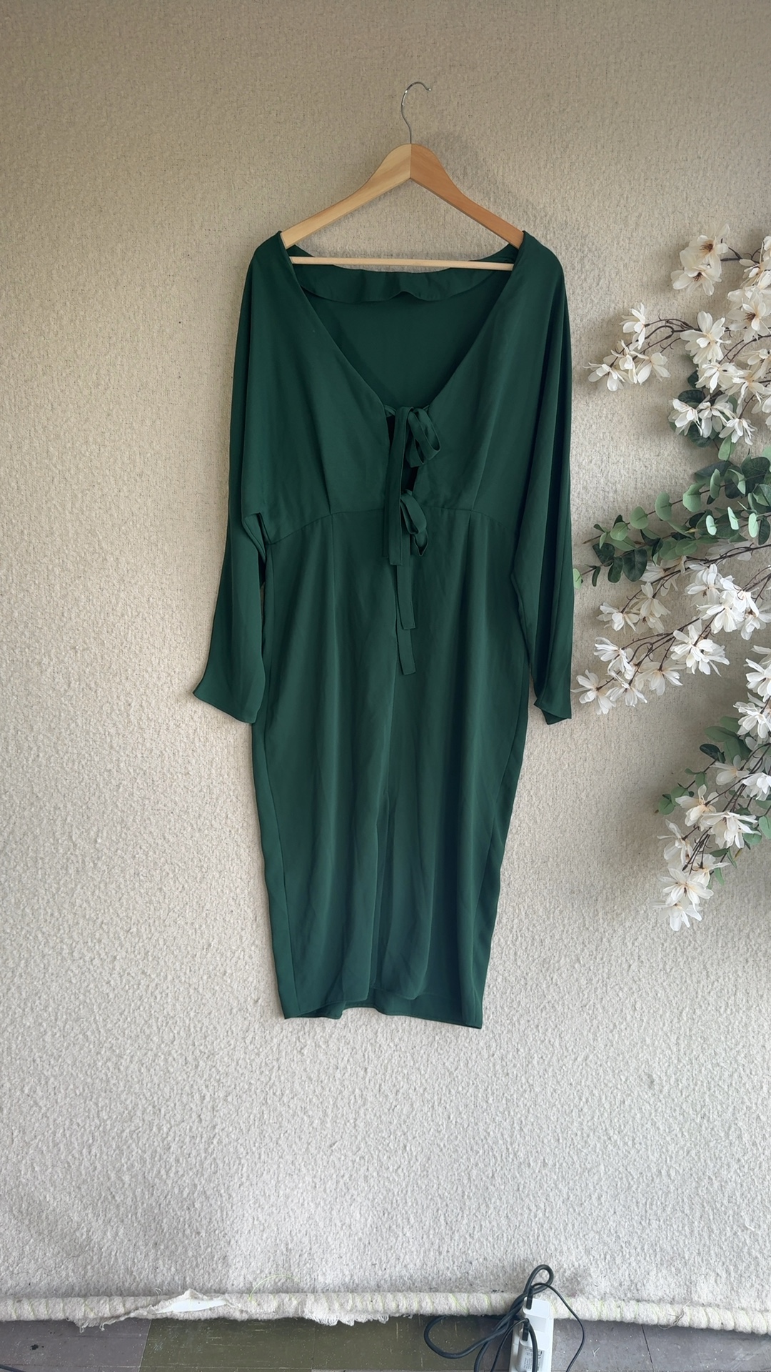 ASOS Dark Green Tie Front Midi Dress UK 16 Elegant Occasion Style image 4
