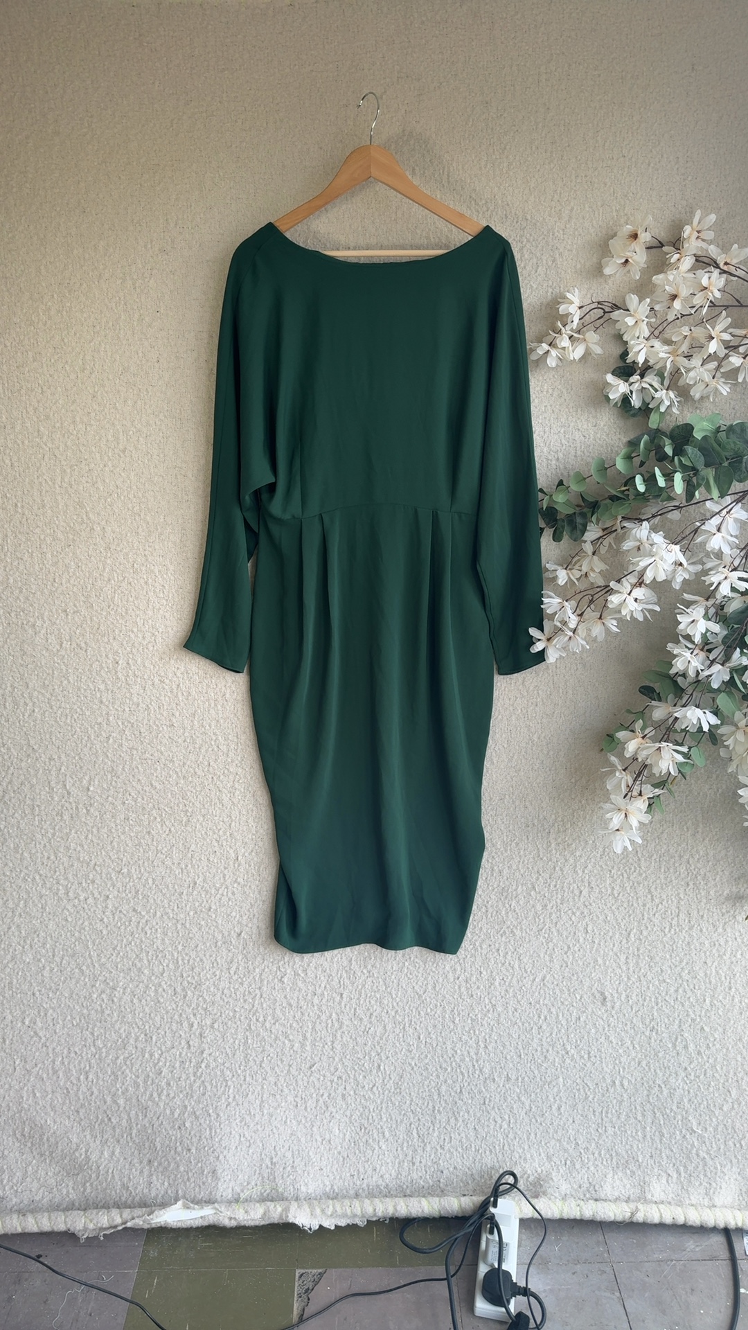ASOS Dark Green Tie Front Midi Dress UK 16 Elegant Occasion Style