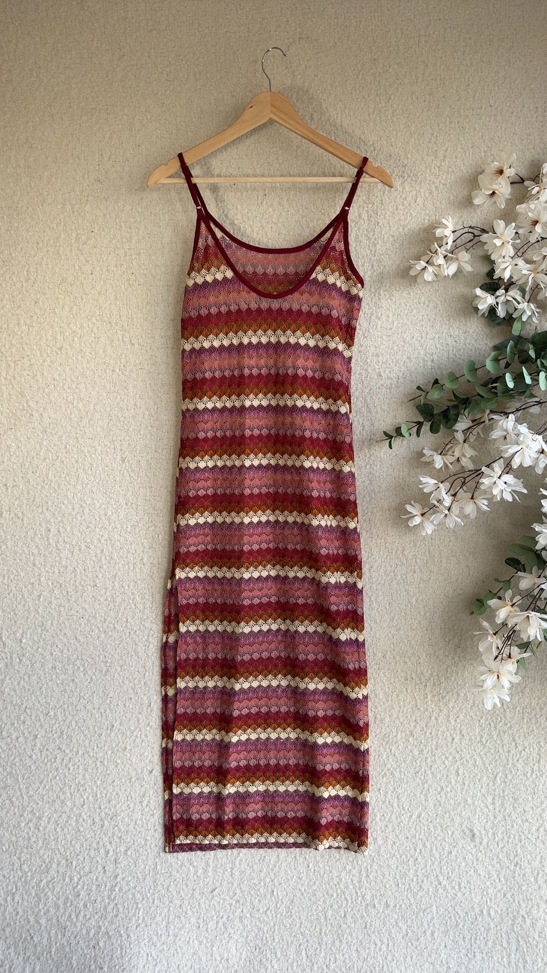 George Pink Multi Crochet Knit Dress UK 8 Summer Casual Sleeveless Midi image 4