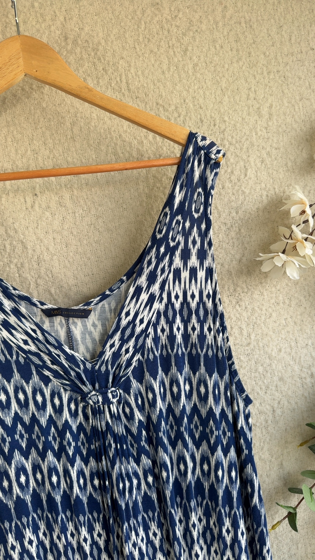 M&S Navy & White Sleeveless Patterned Dress UK 16 Relaxed Fit Summer image 2