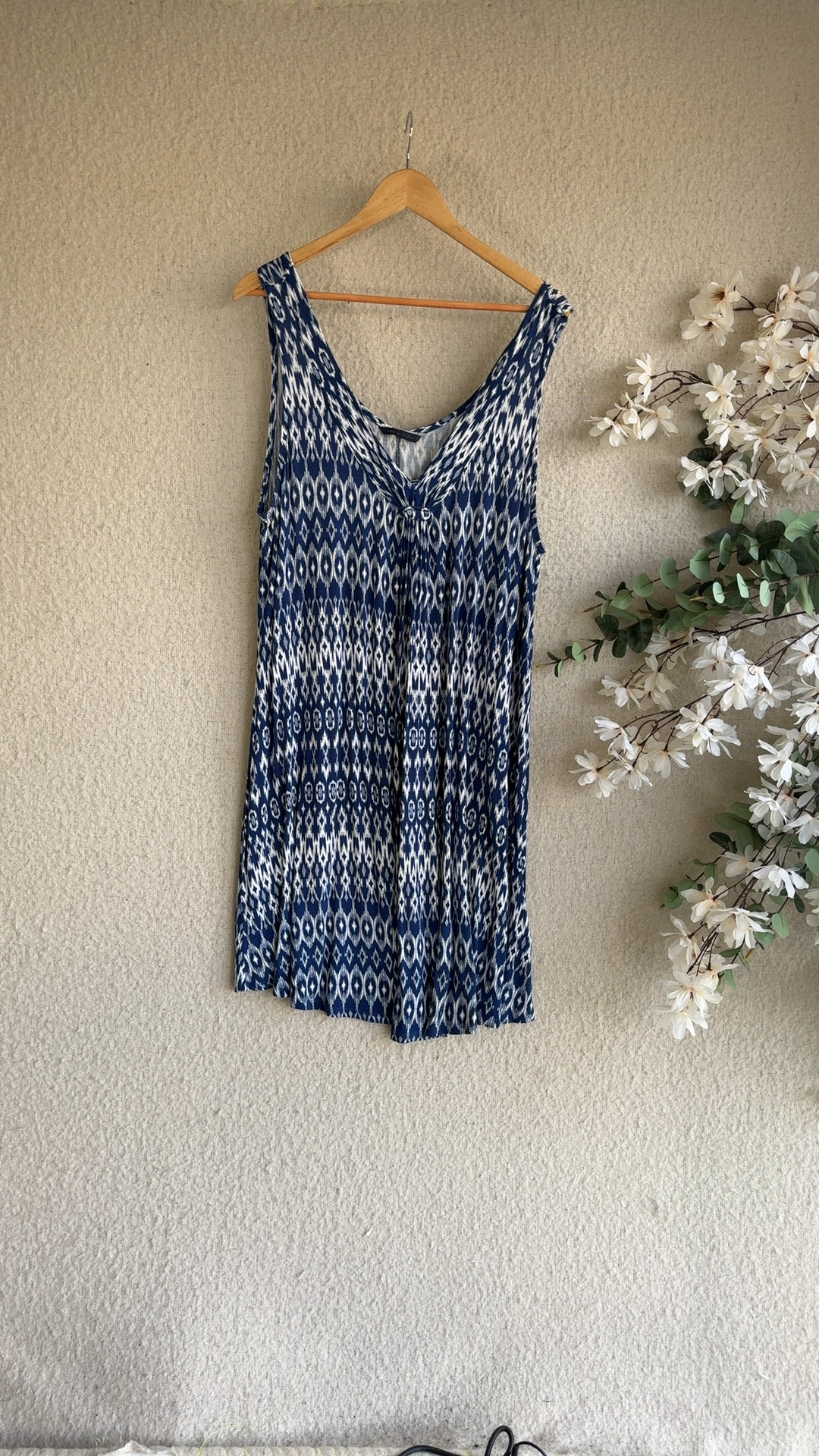 M&S Navy & White Sleeveless Patterned Dress UK 16 Relaxed Fit Summer