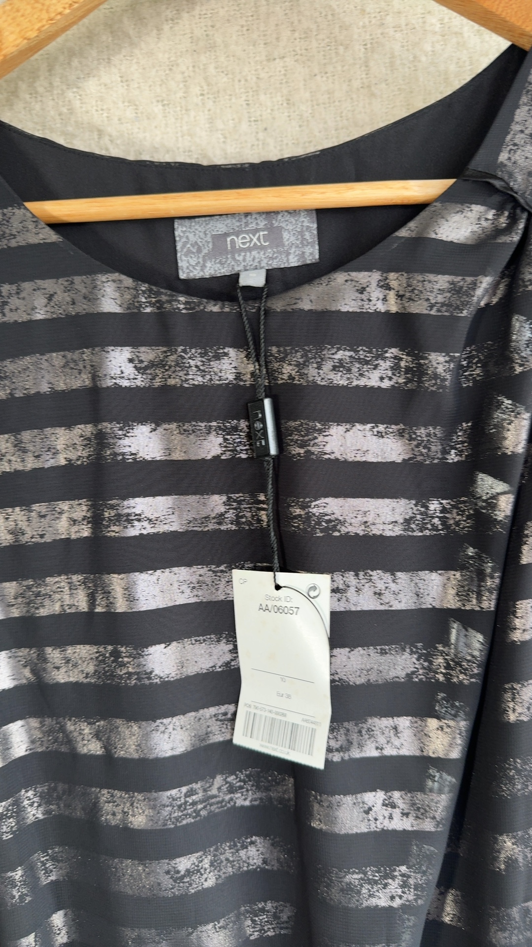 Next Black & Grey Striped Sleeveless Dress UK 10 Elegant Occasion Party image 3