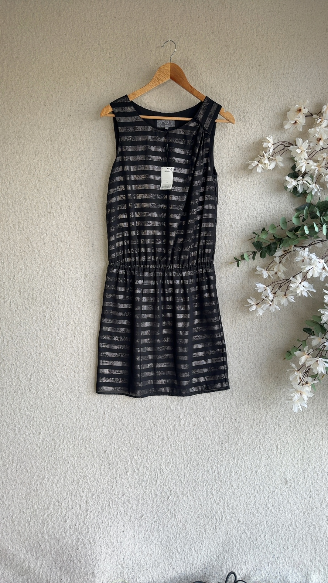 Next Black & Grey Striped Sleeveless Dress UK 10 Elegant Occasion Party