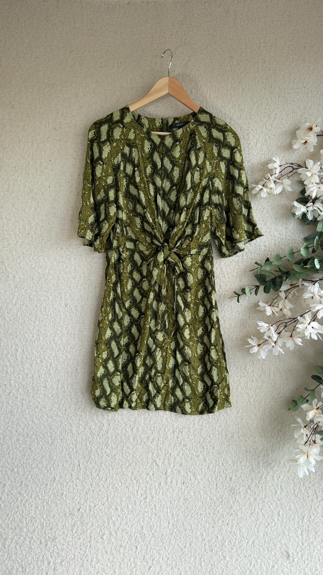 Next Green Snake Print Dress UK 10 Lightweight Viscose Stylish