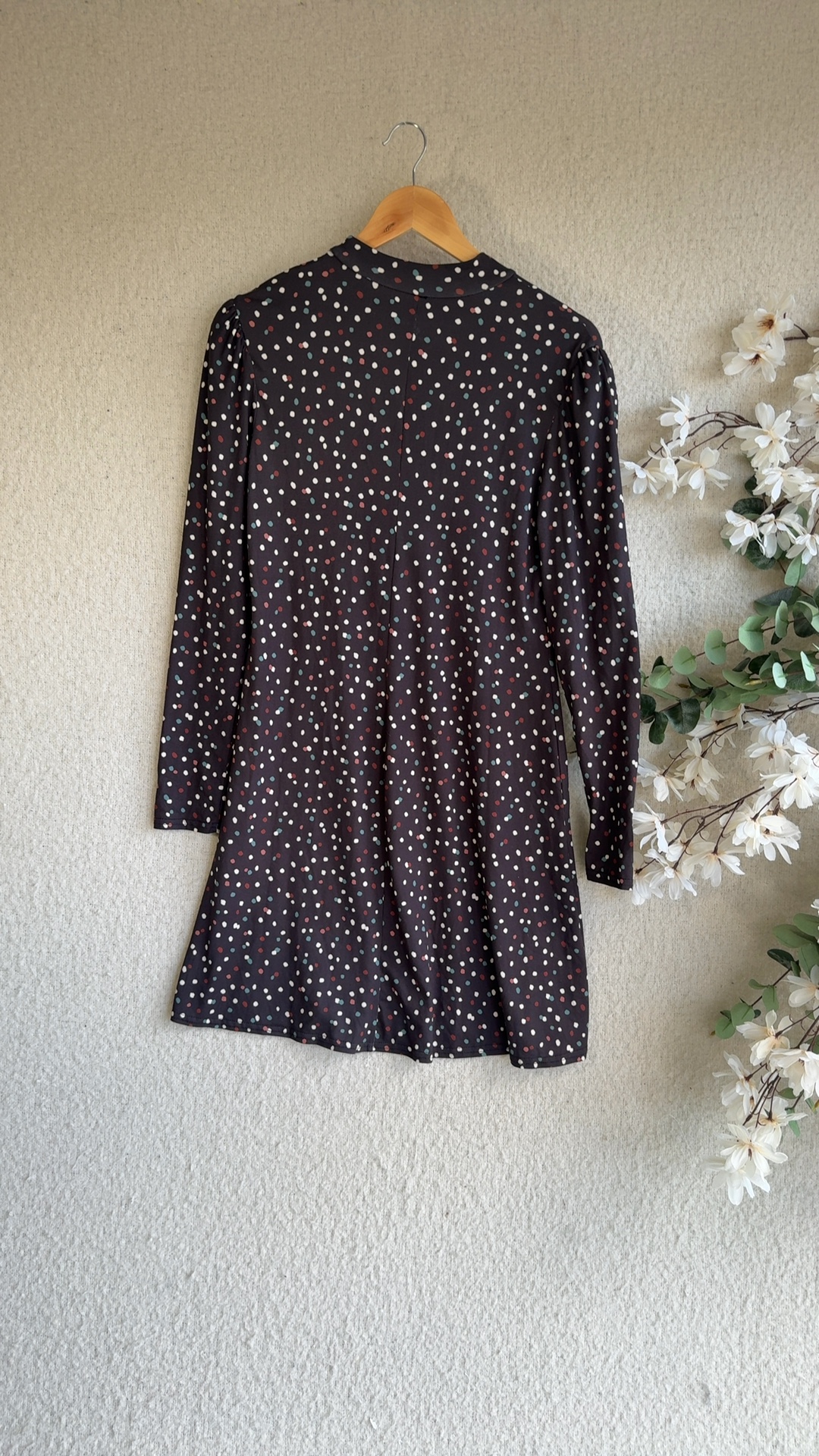 New Look Multi Colour Polka Dot Long Sleeve Dress UK 14 Flared Hem Stylish image 4
