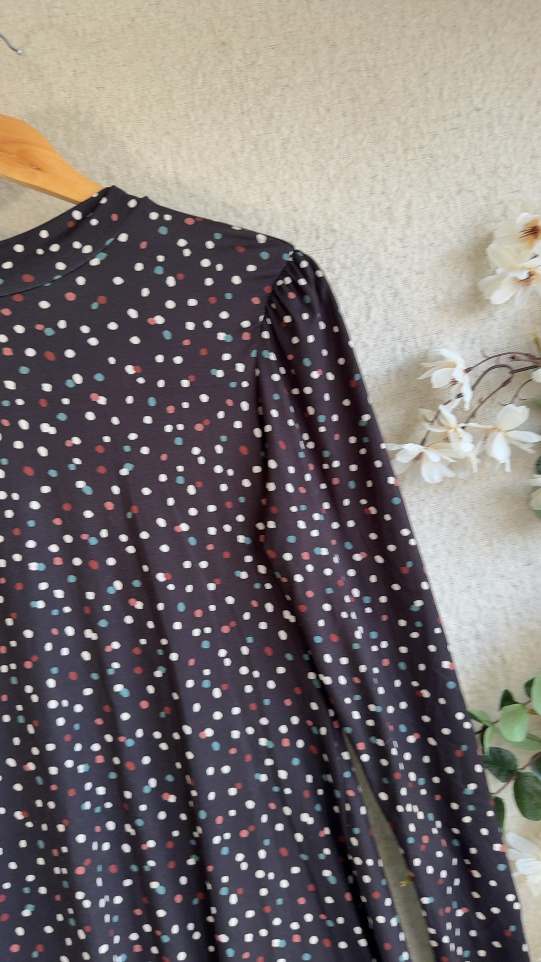 New Look Multi Colour Polka Dot Long Sleeve Dress UK 14 Flared Hem Stylish image 3