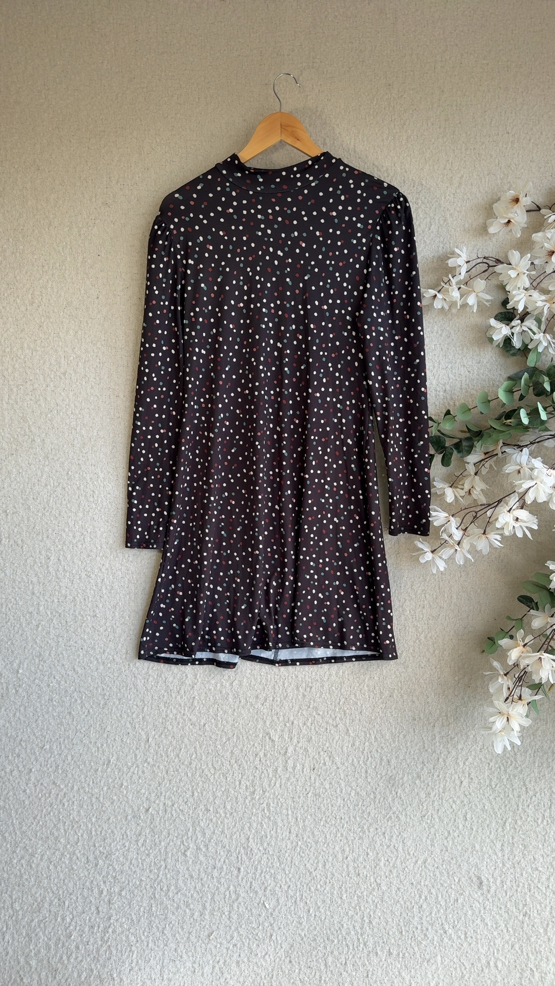 New Look Multi Colour Polka Dot Long Sleeve Dress UK 14 Flared Hem Stylish