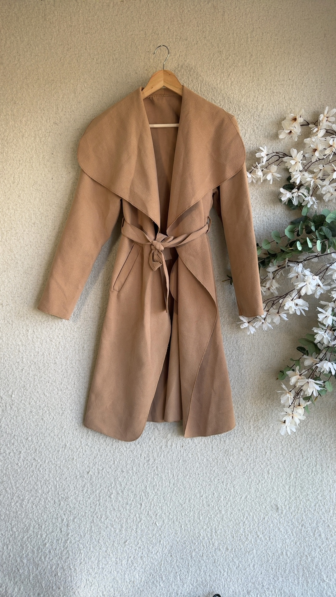 Camel Wrap Belted Coat Polyester Elastane UK Size Other Stylish Warm Outerwear