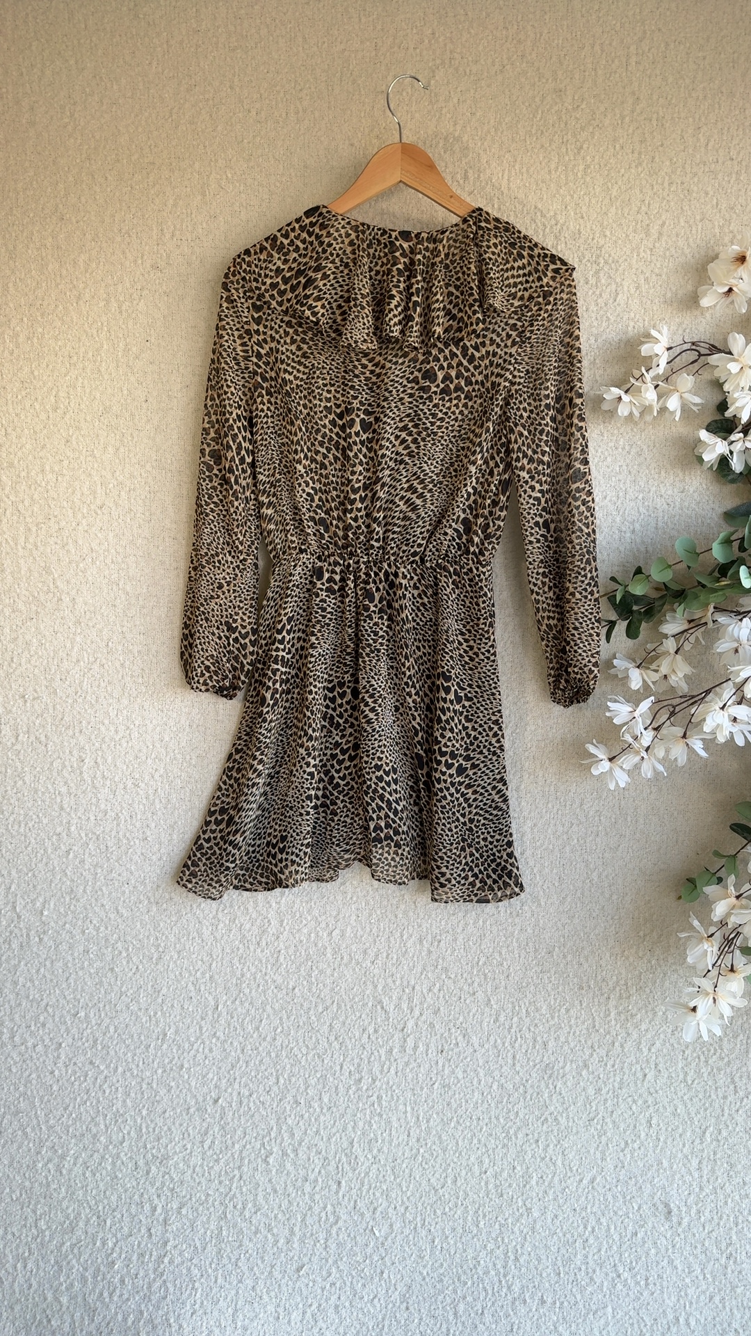 Topshop Tan Brown Animal Print Dress UK 8 Long Sleeve Elastic Waist image 3