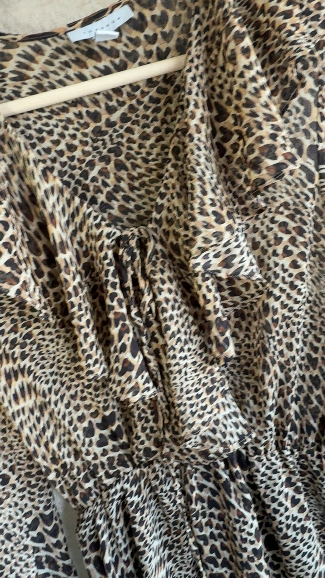 Topshop Tan Brown Animal Print Dress UK 8 Long Sleeve Elastic Waist image 5