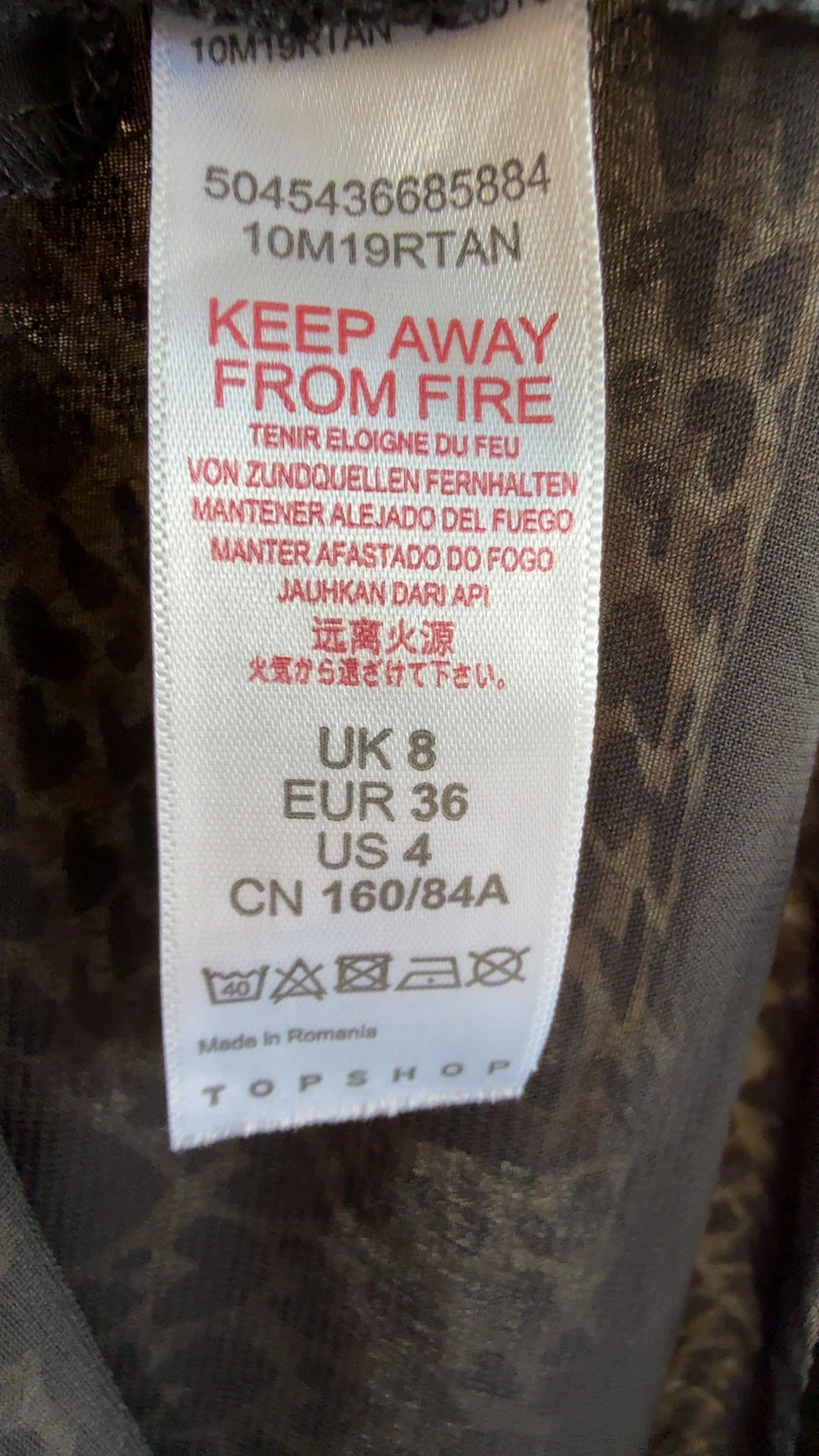 Topshop Tan Brown Animal Print Dress UK 8 Long Sleeve Elastic Waist image 7
