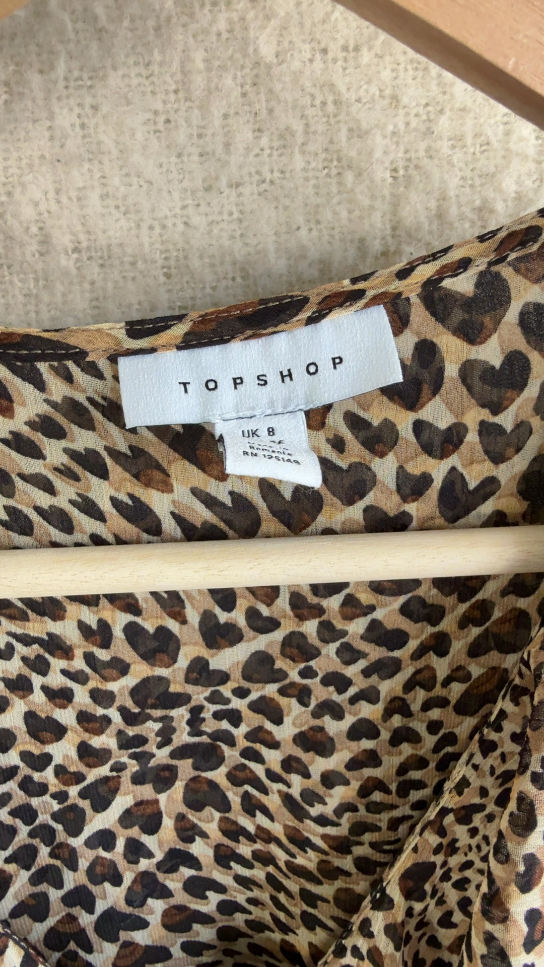 Topshop Tan Brown Animal Print Dress UK 8 Long Sleeve Elastic Waist image 2