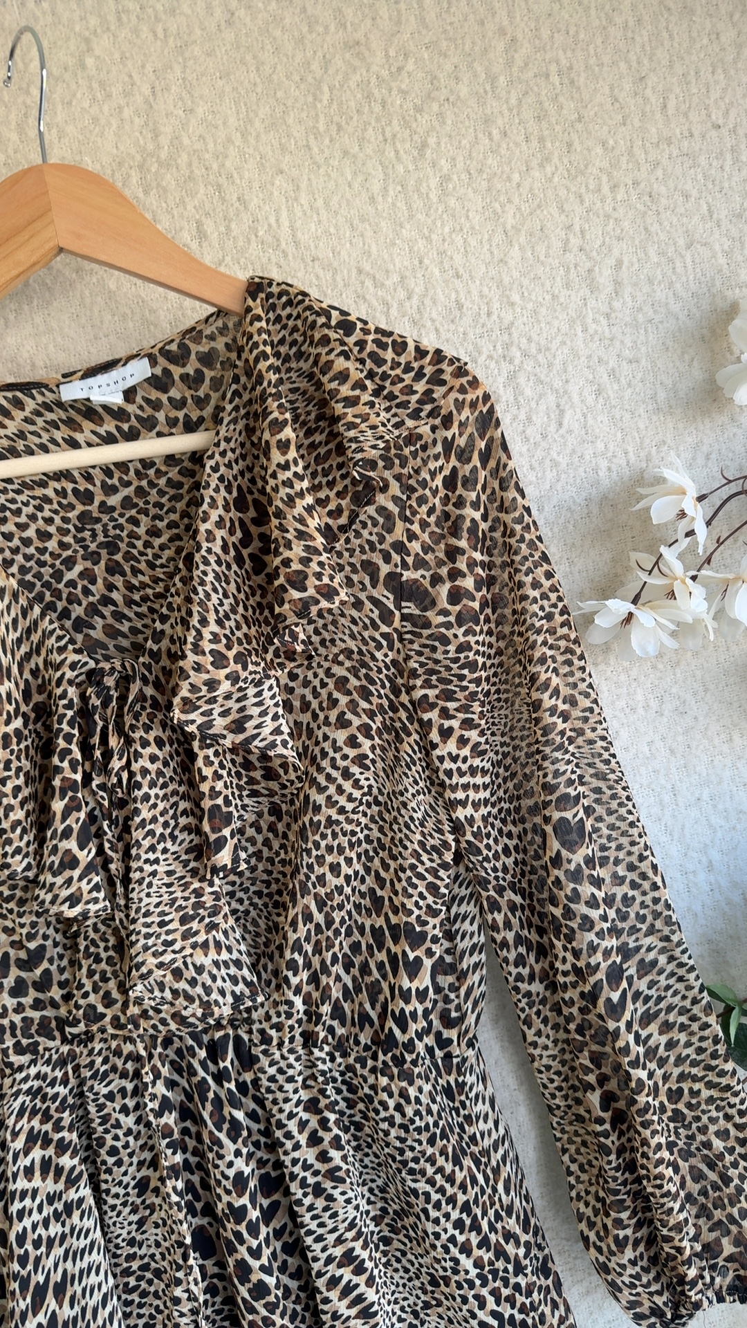 Topshop Tan Brown Animal Print Dress UK 8 Long Sleeve Elastic Waist image 4
