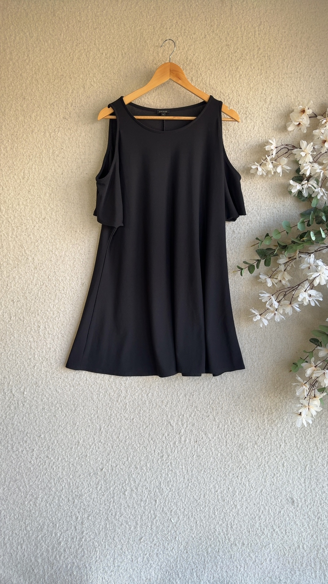 River Island Black Cold Shoulder Dress UK 14 Classic Sleeveless Swing Style