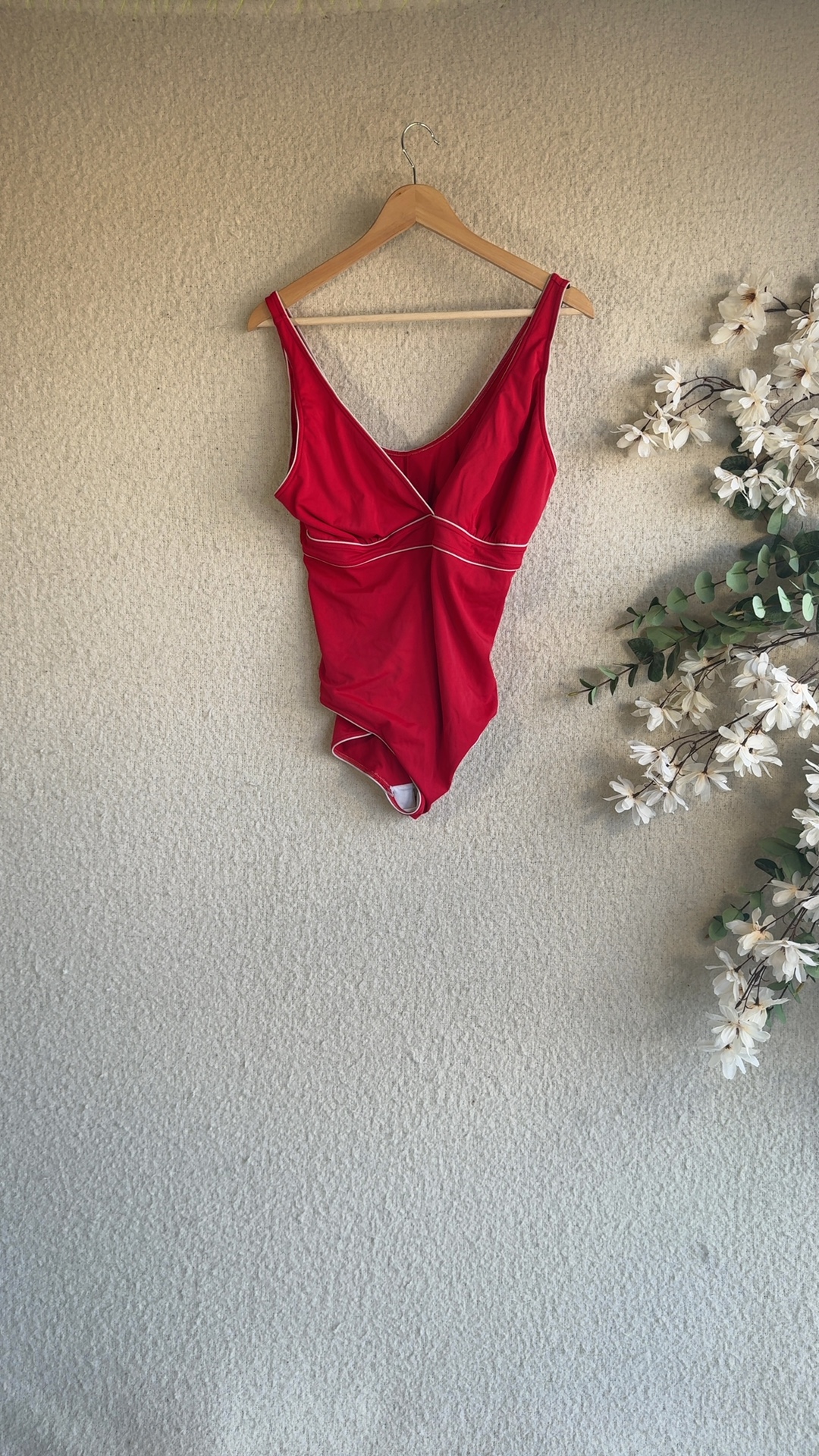 F&F Red Swimsuit UK 22 Classic One-Piece Elastic Lycra