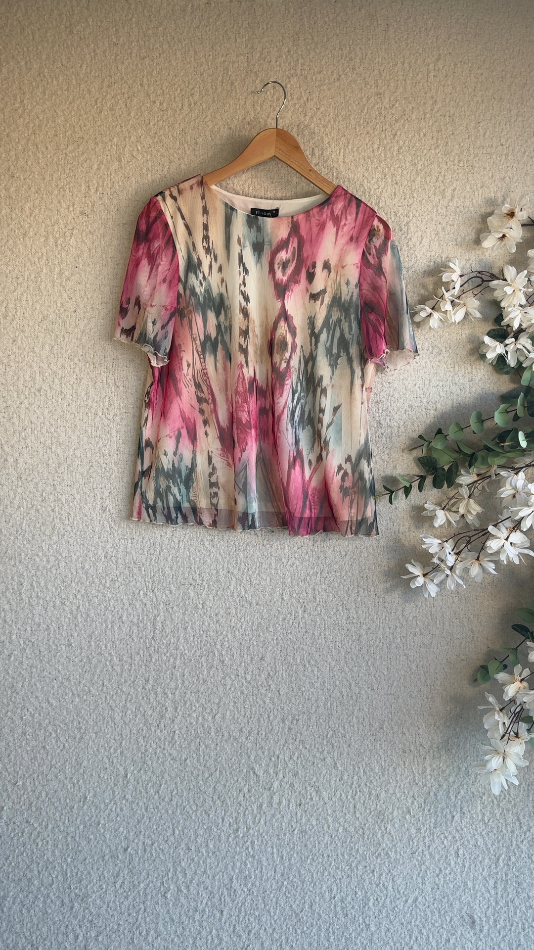 Et Vous Multicolour Abstract Print Mesh Top UK 14 Stylish Mesh Summer Tee