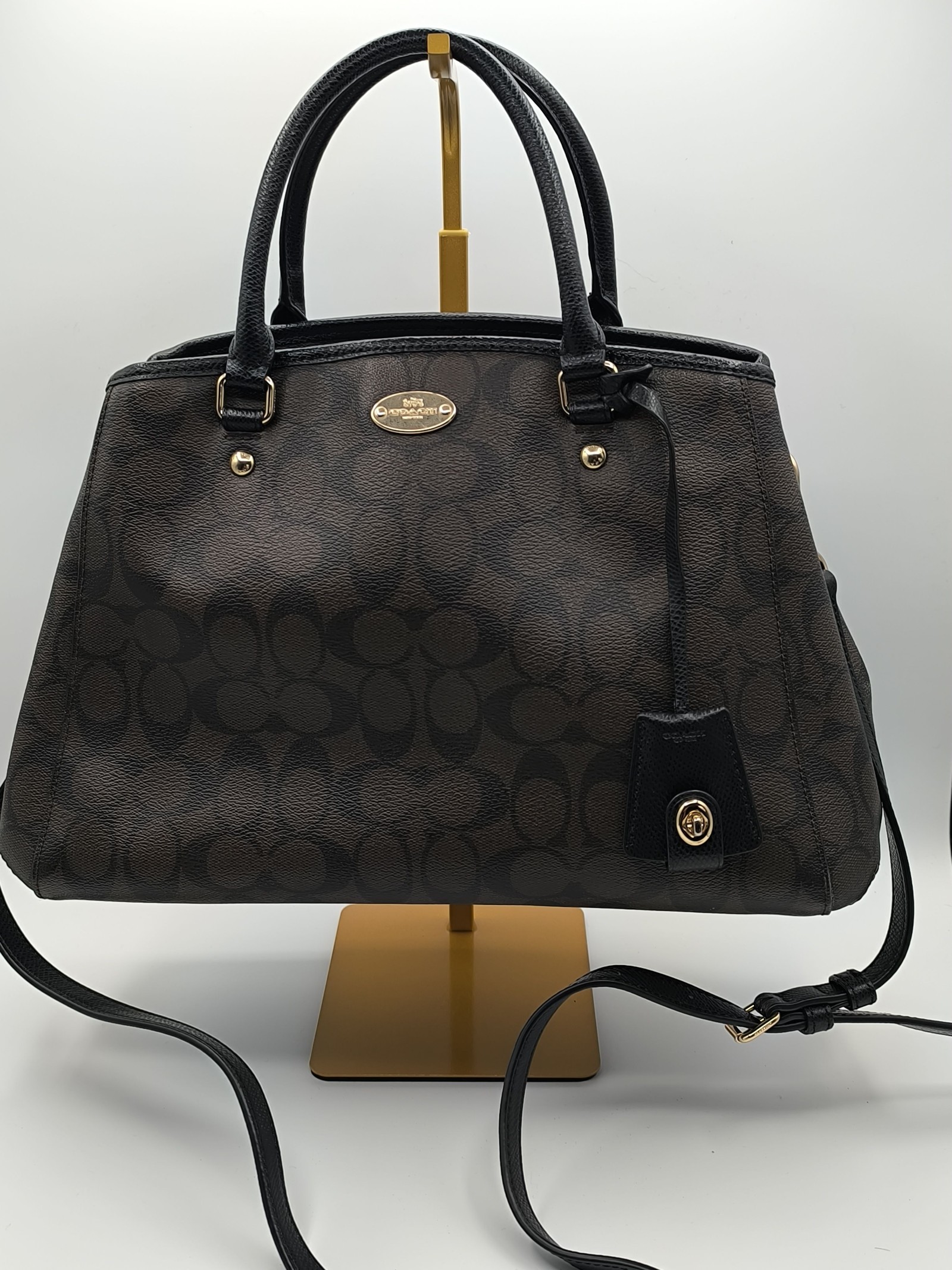 Coach Brown & Black Signature Satchel Handbag Other Size