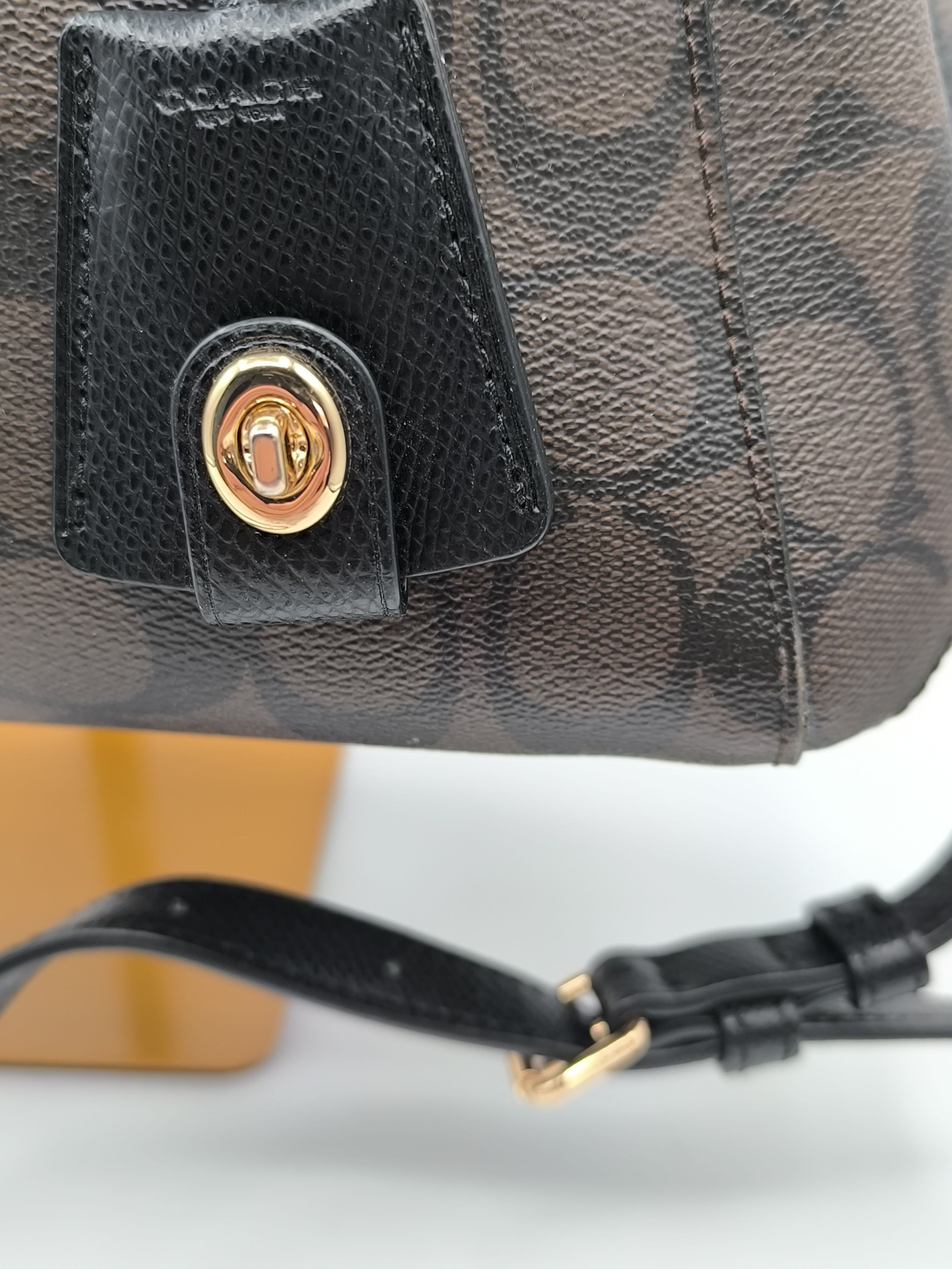 Coach Brown & Black Signature Satchel Handbag Other Size image 2