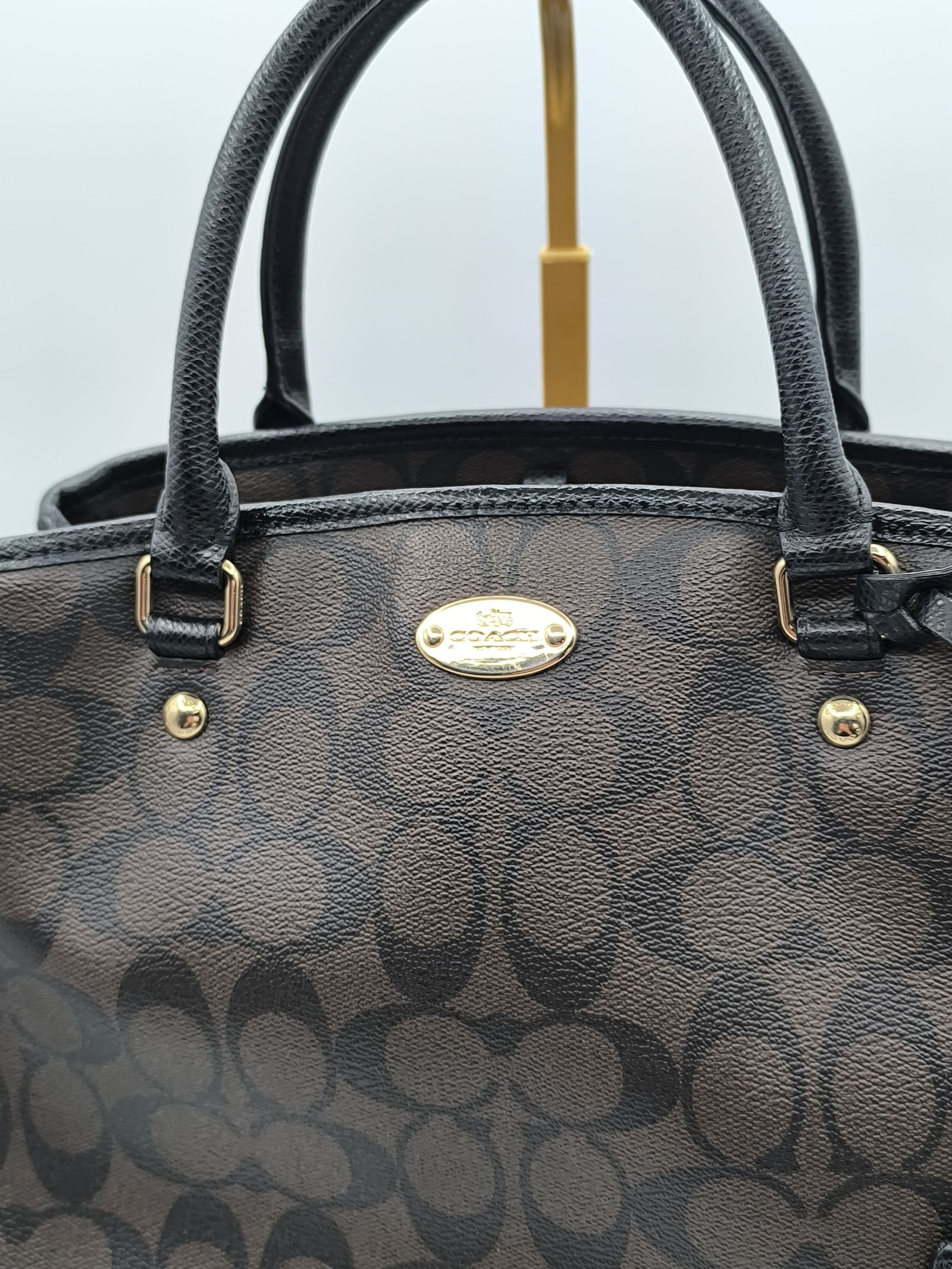 Coach Brown & Black Signature Satchel Handbag Other Size image 3