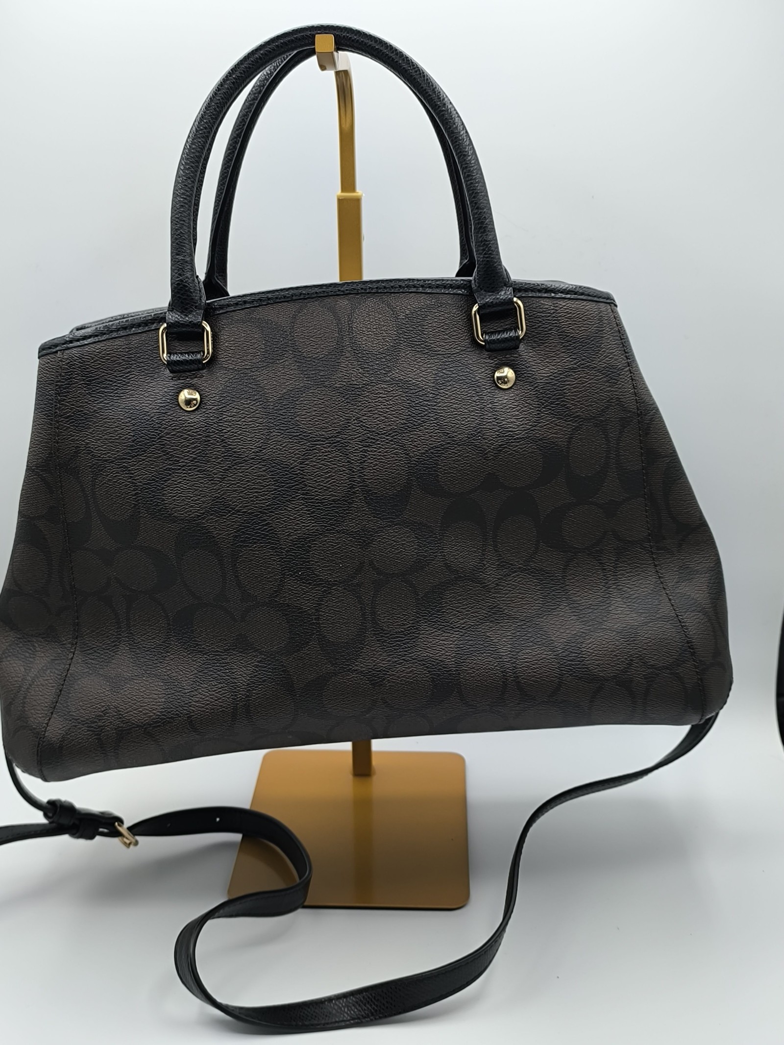 Coach Brown & Black Signature Satchel Handbag Other Size image 4