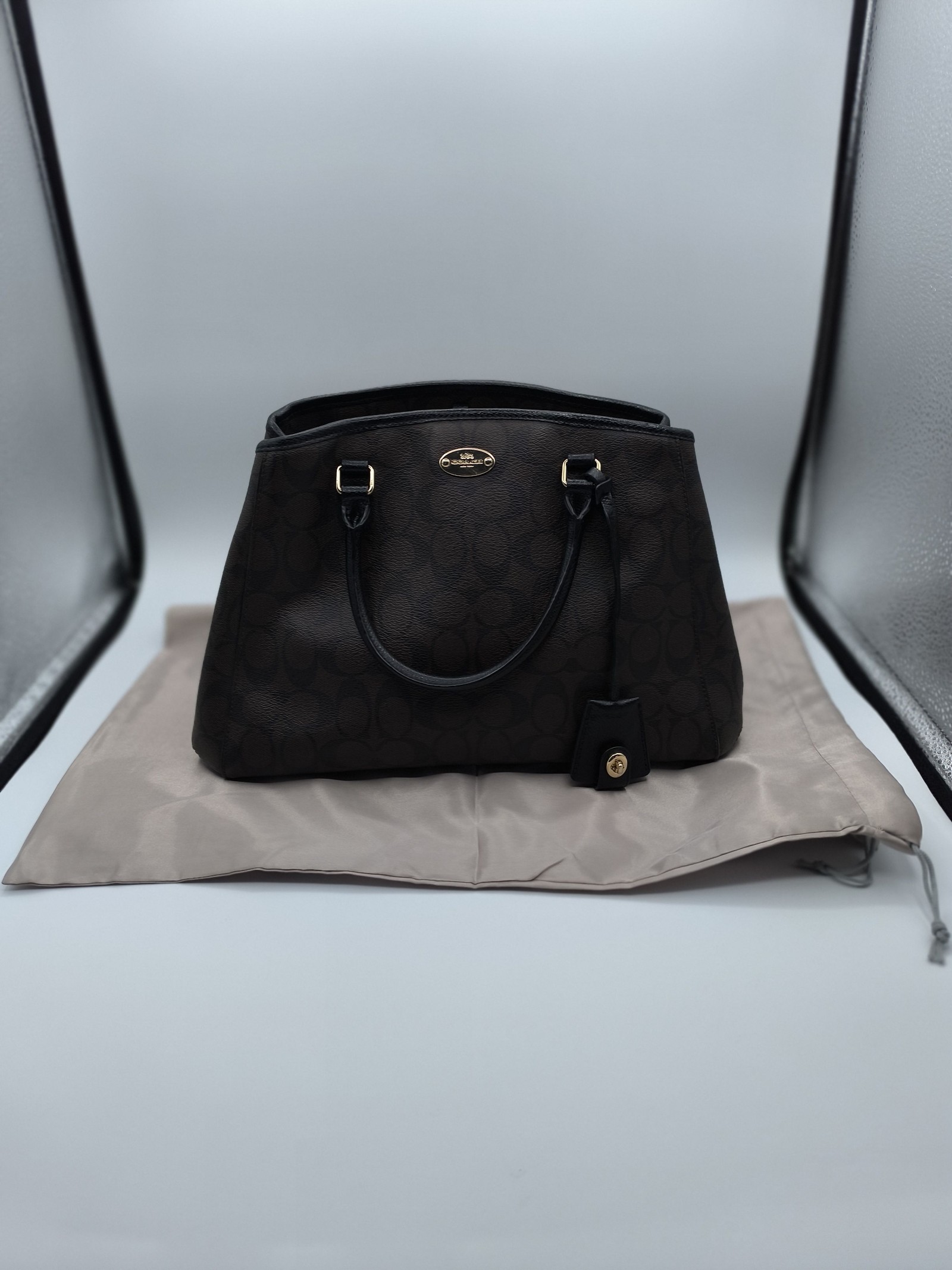 Coach Brown & Black Signature Satchel Handbag Other Size image 10