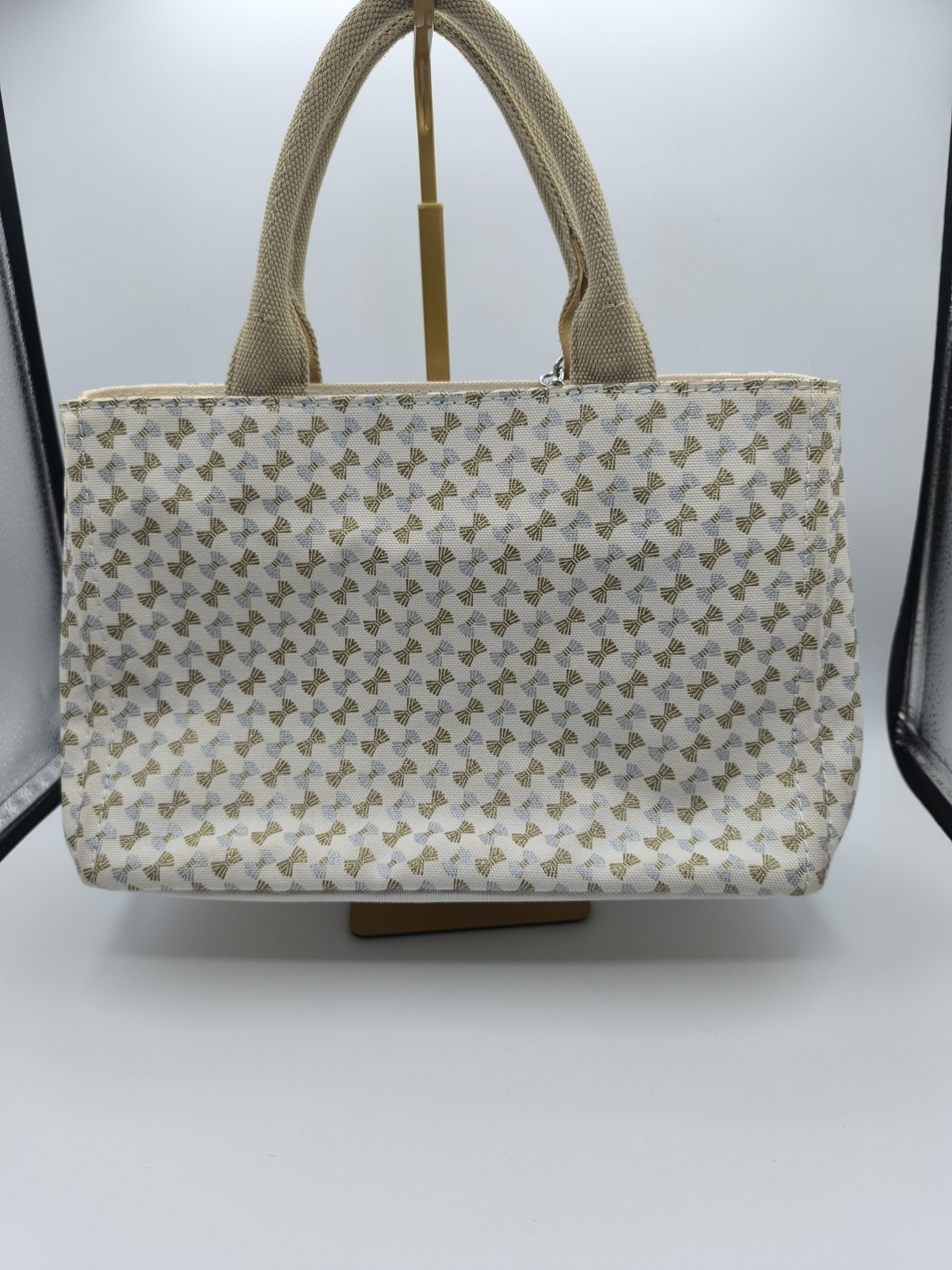 Anteprima Beige & White Canvas Tote Bag with Crystal Bow Charm Other Size image 3