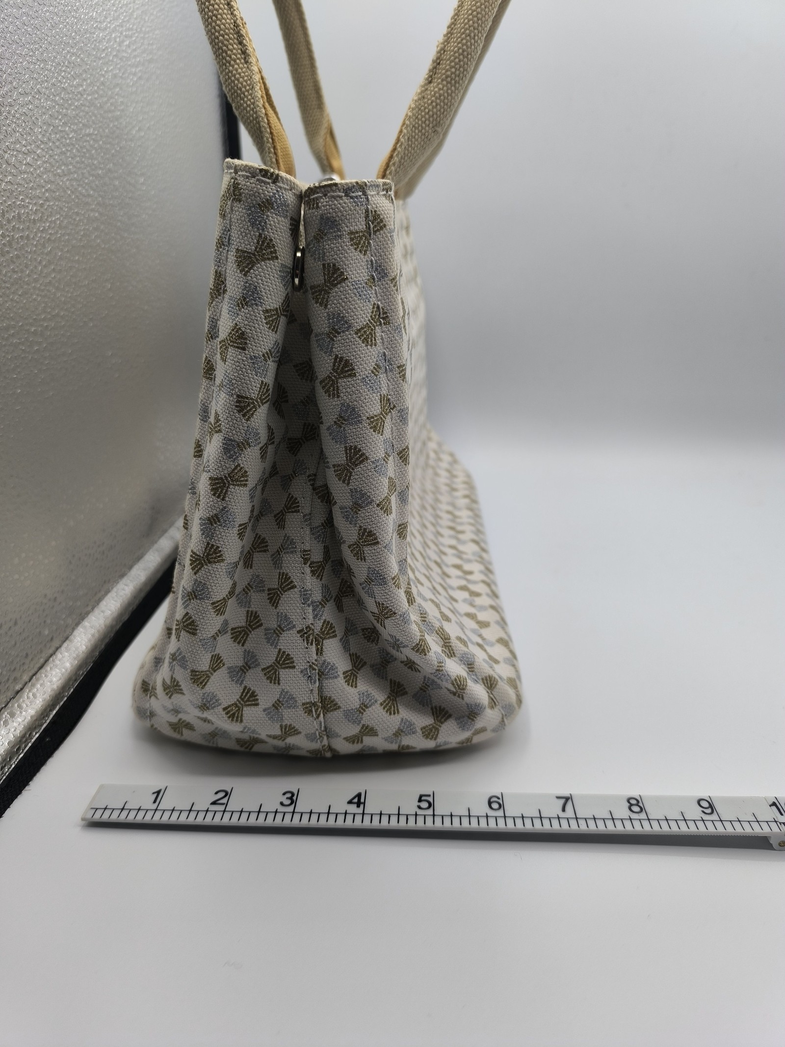 Anteprima Beige & White Canvas Tote Bag with Crystal Bow Charm Other Size image 5
