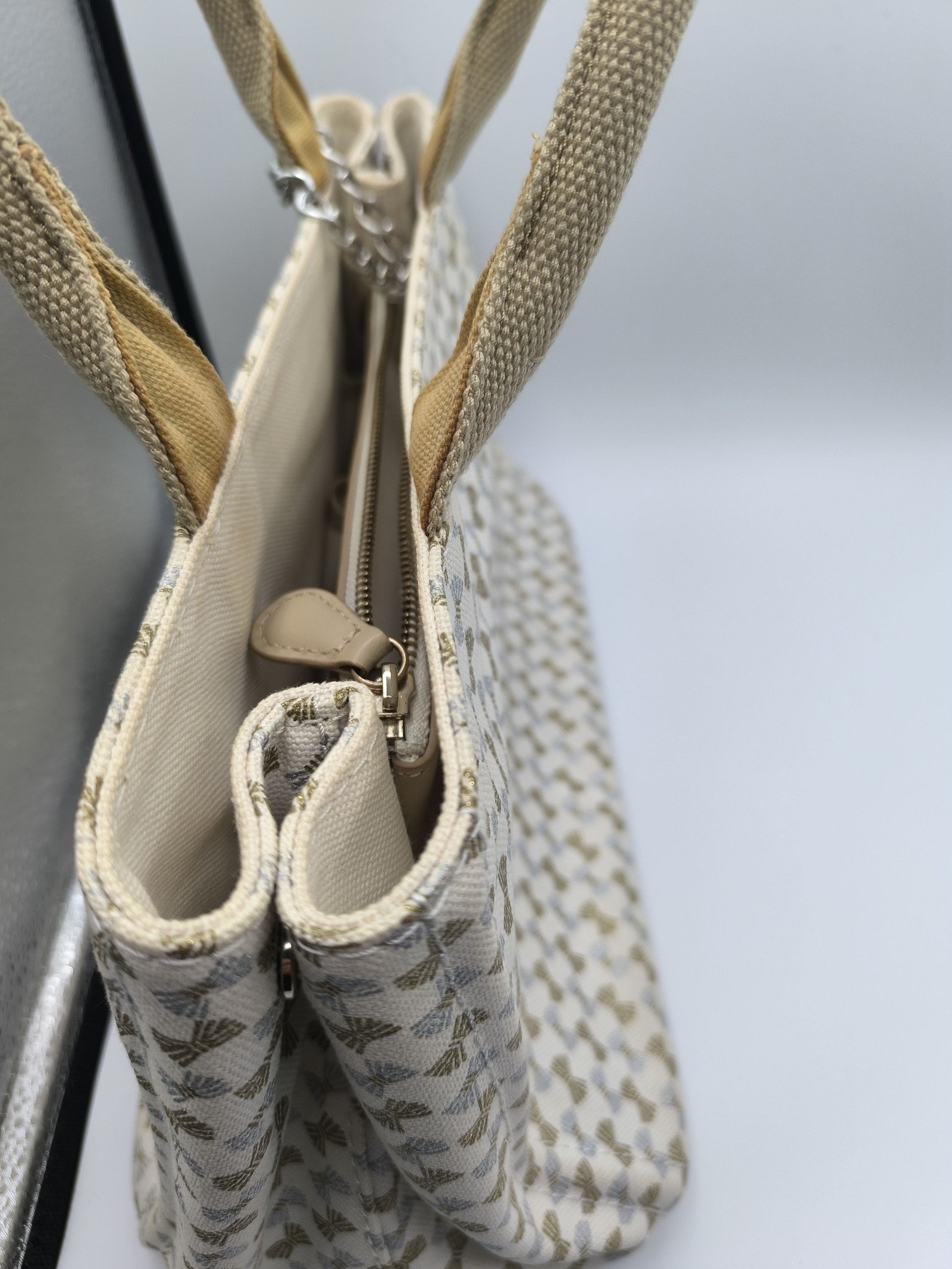 Anteprima Beige & White Canvas Tote Bag with Crystal Bow Charm Other Size image 6
