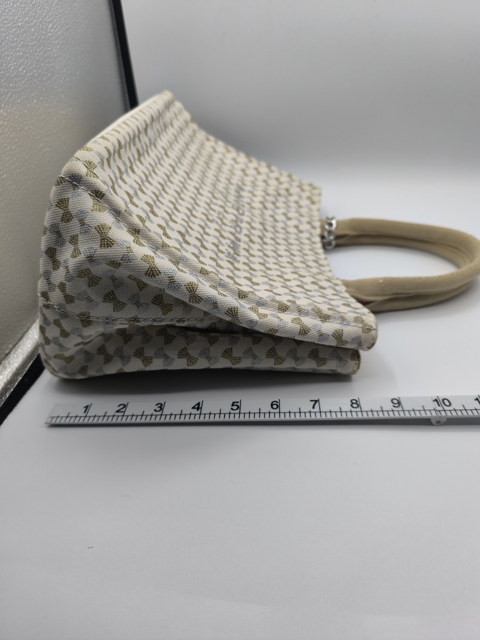 Anteprima Beige & White Canvas Tote Bag with Crystal Bow Charm Other Size image 7