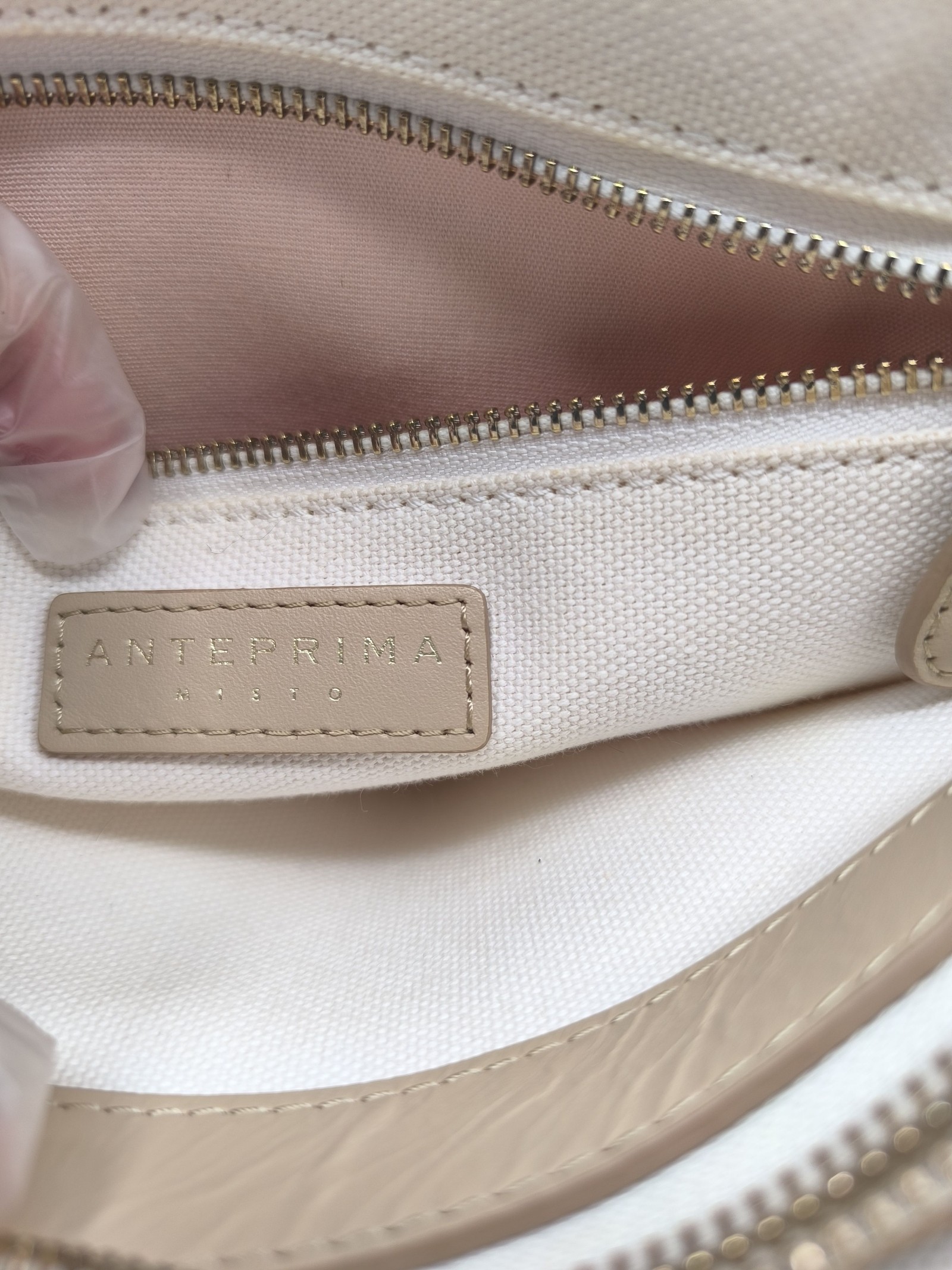 Anteprima Beige & White Canvas Tote Bag with Crystal Bow Charm Other Size image 9