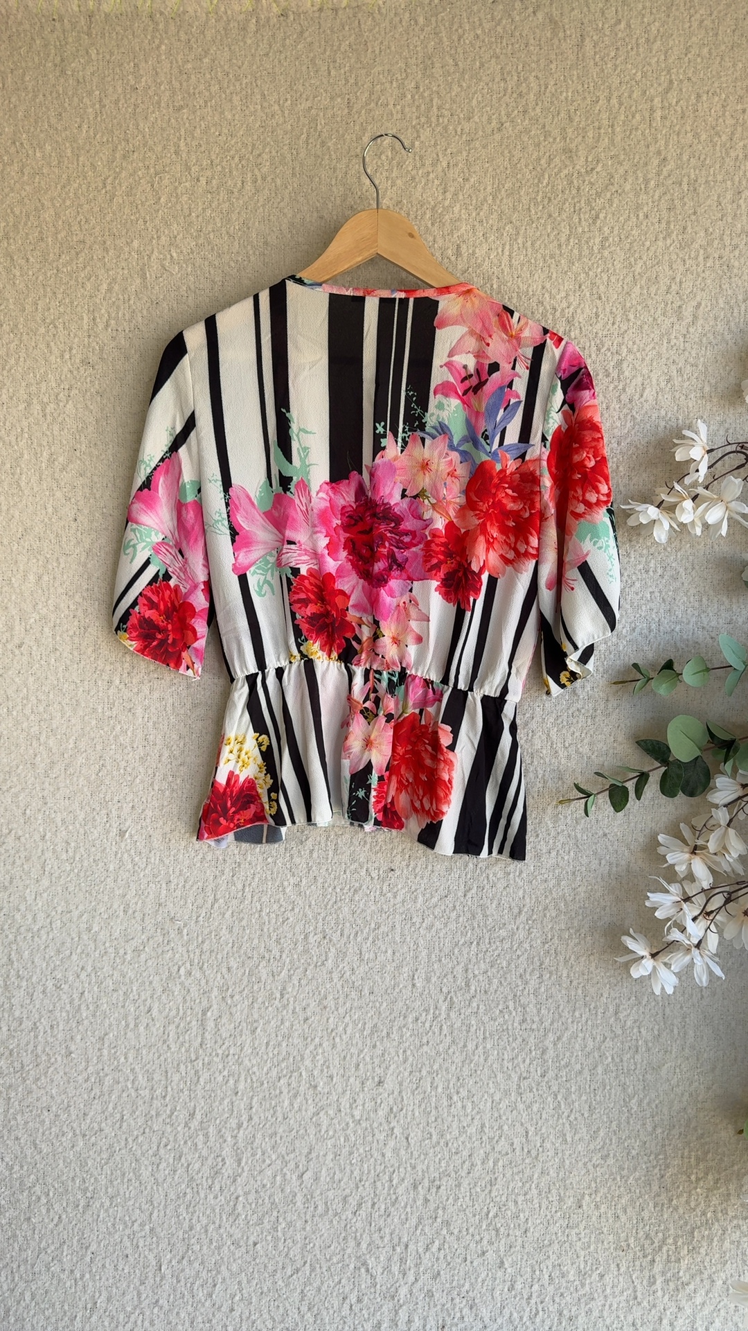 Quiz Floral & Stripe Wrap Top UK 12 Women Lightweight Elegant Summer Blouse image 4