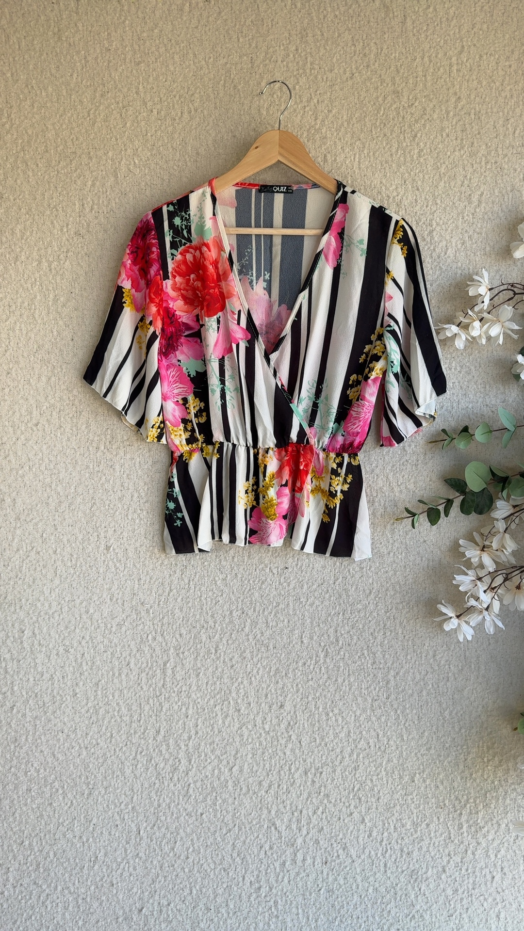 Quiz Floral & Stripe Wrap Top UK 12 Women Lightweight Elegant Summer Blouse image 6