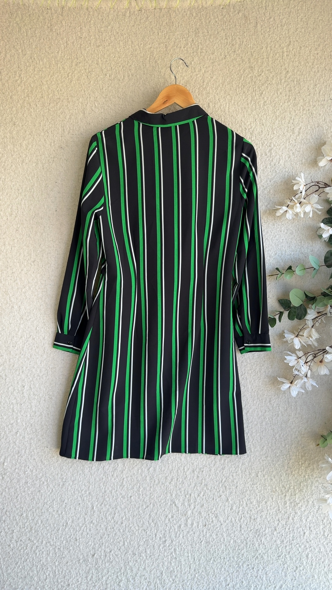 Papaya Green & White Stripe Long Sleeve Shirt Dress UK 12 Casual Chic image 4