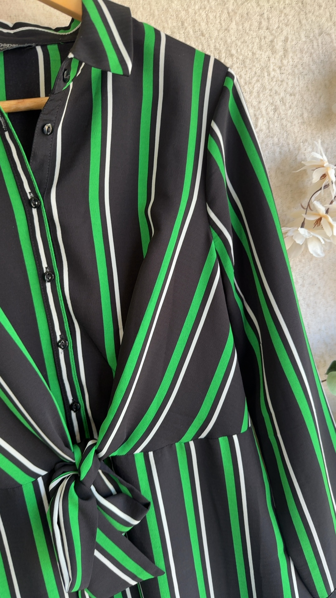 Papaya Green & White Stripe Long Sleeve Shirt Dress UK 12 Casual Chic image 3