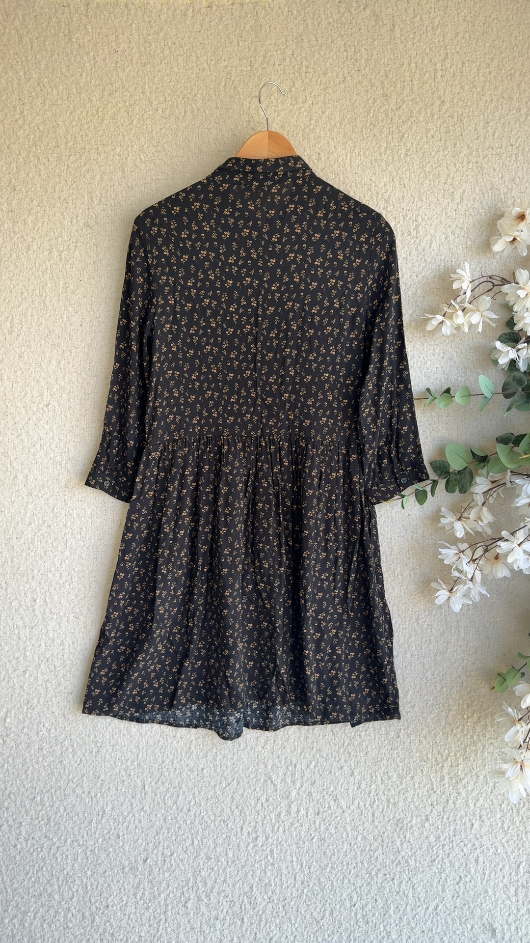 Hush Black & Beige Floral Print Shirt Dress UK Medium Long Sleeve Casual image 4