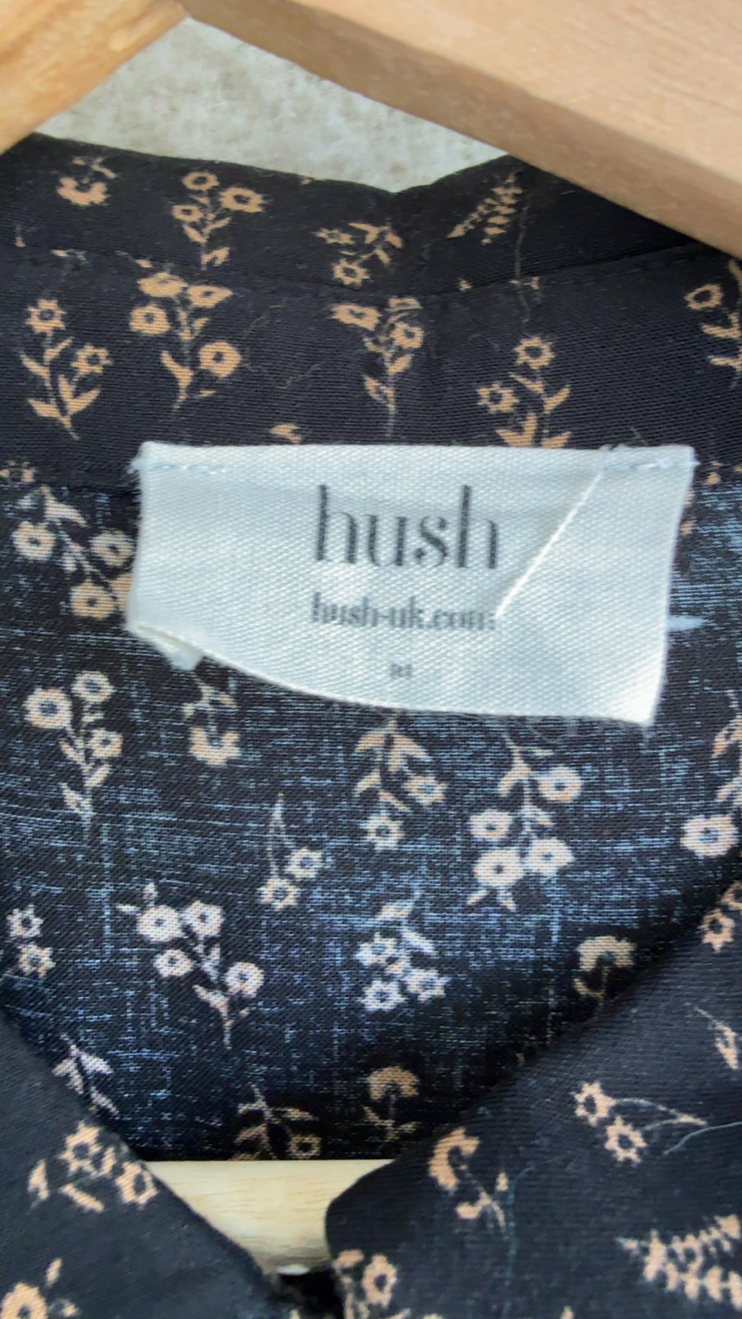 Hush Black & Beige Floral Print Shirt Dress UK Medium Long Sleeve Casual image 2