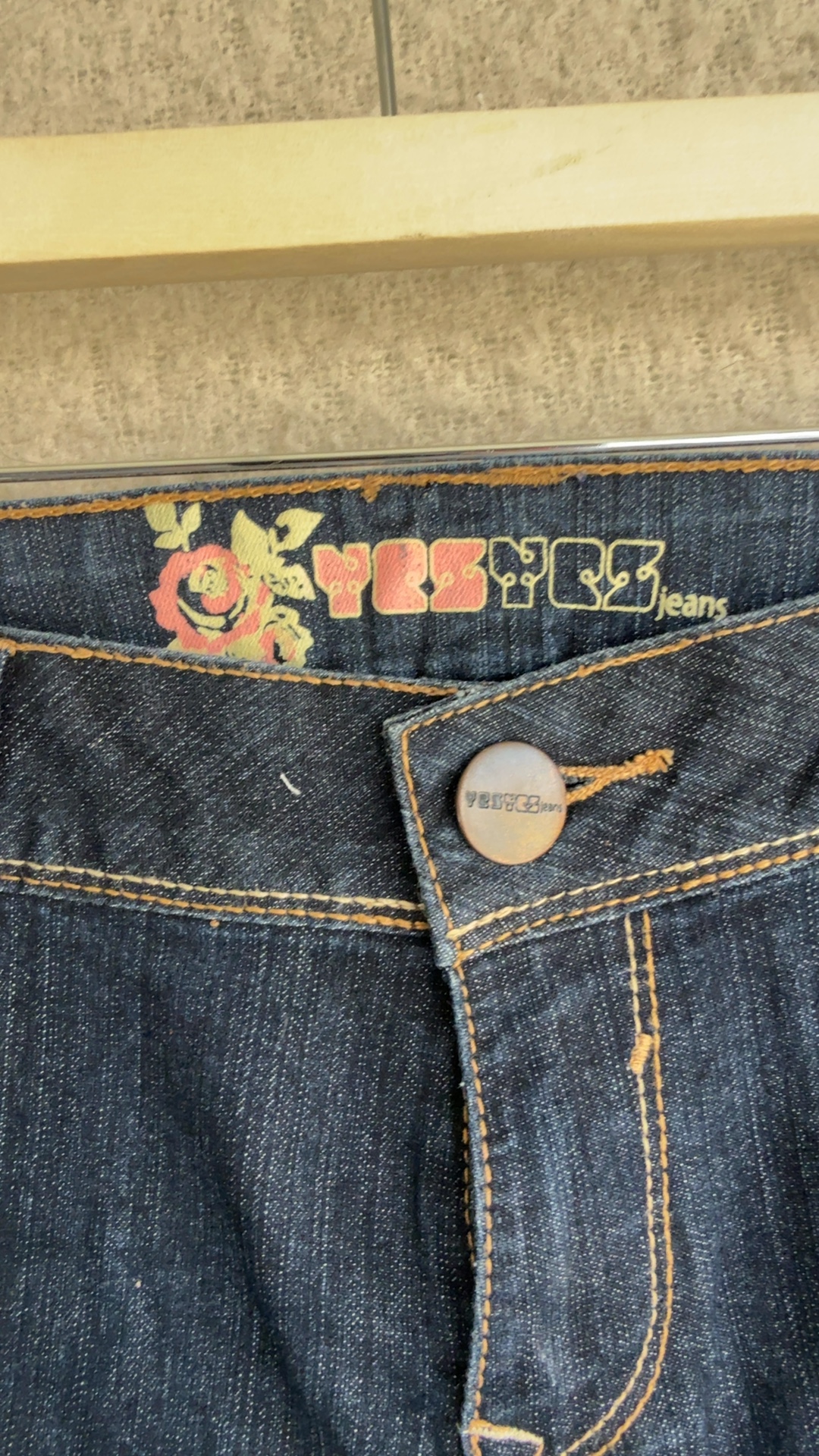 Yes Yes Denim Blue Dark Wash Denim Shorts UK 12 Cuffed Casual Summer image 2