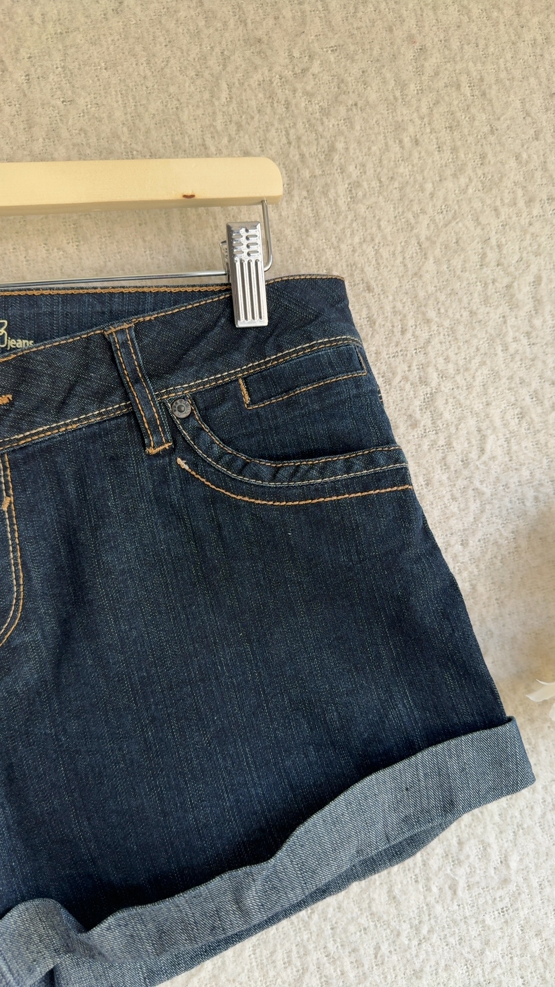 Yes Yes Denim Blue Dark Wash Denim Shorts UK 12 Cuffed Casual Summer image 3