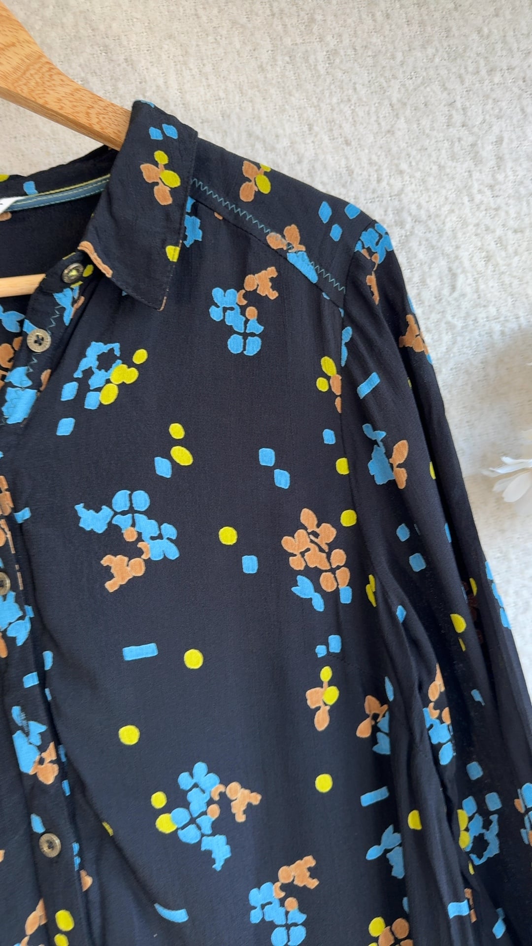 White Stuff Black Floral Button Up Shirt Dress UK 12 Stylish Lightweight image 2