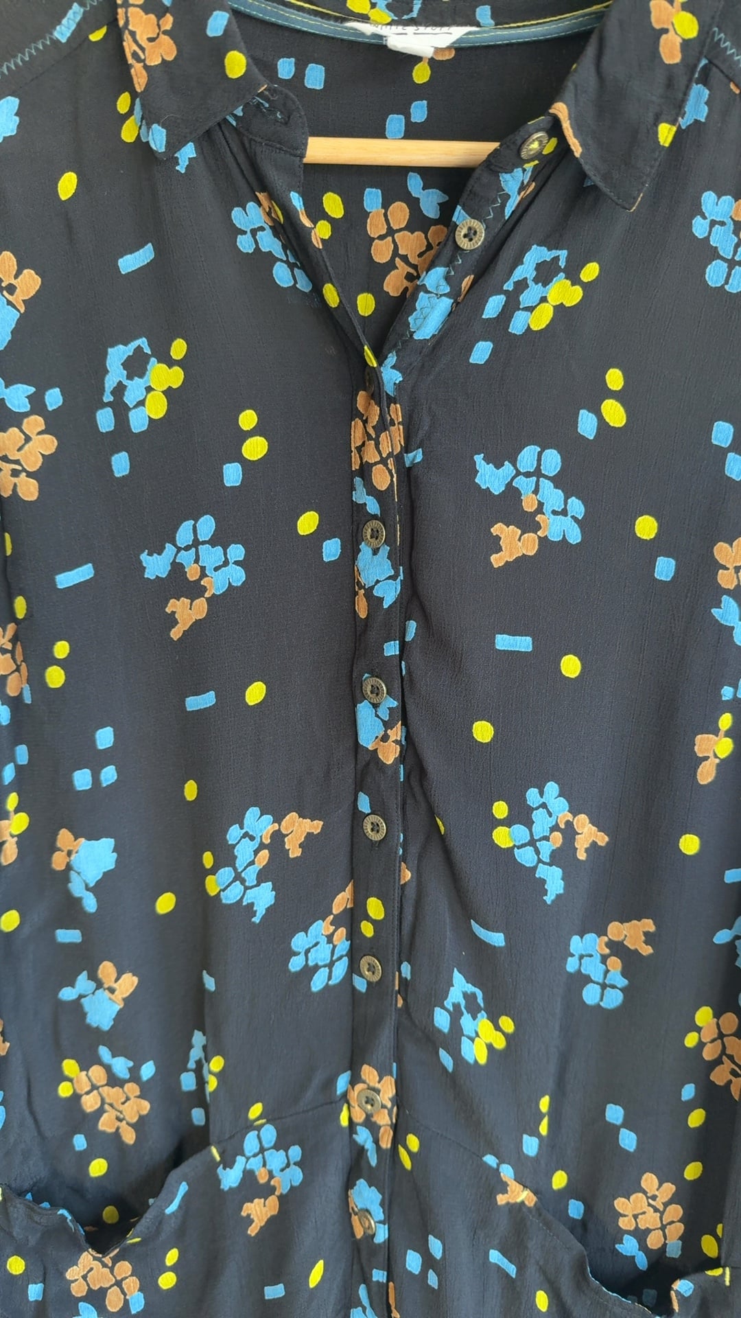 White Stuff Black Floral Button Up Shirt Dress UK 12 Stylish Lightweight image 3